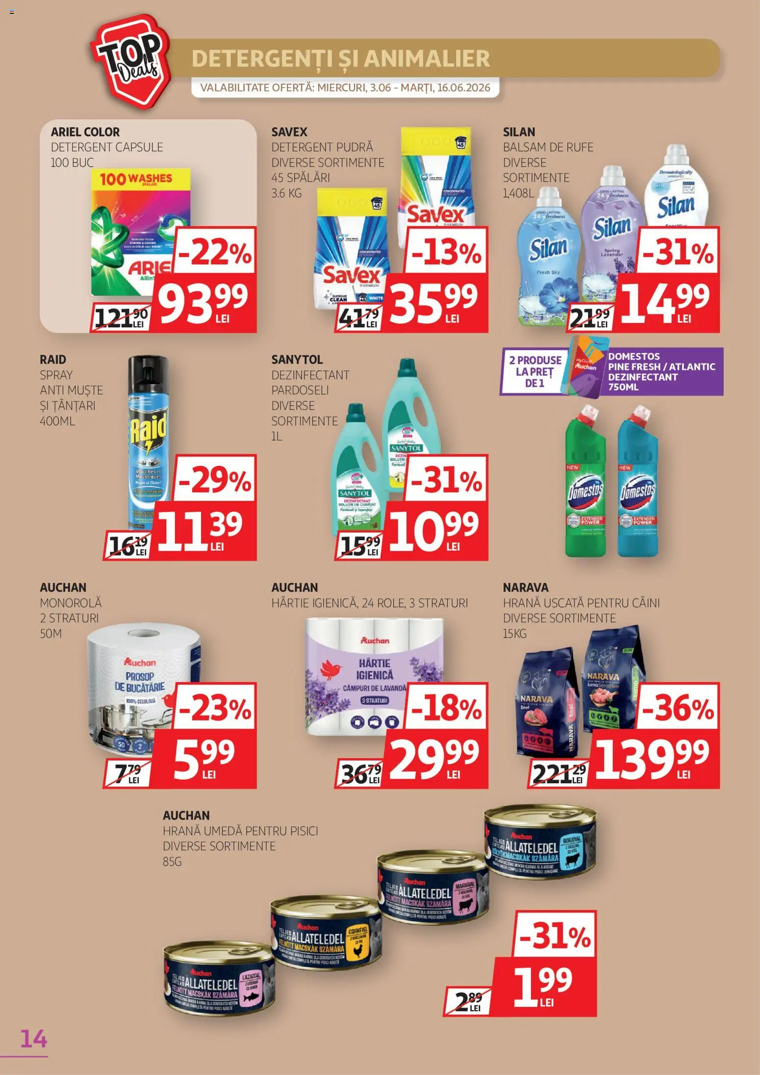Noul catalog Auchan – valabil de la 03.06.2026 | Pagină: 14 | Produse: Pomelo, Bucătărie, Balsam, Spray dezinfectant
