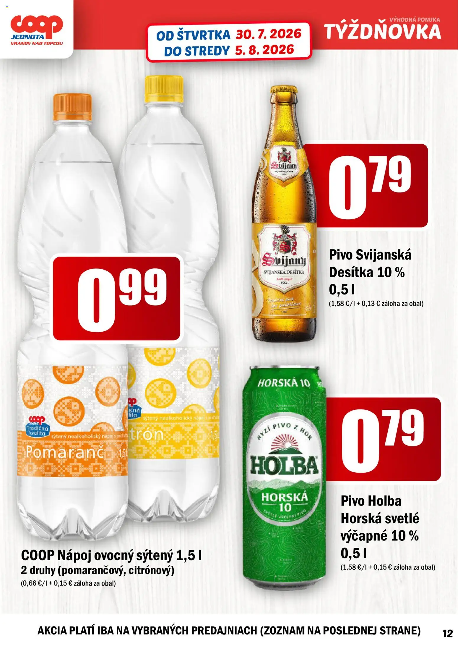Nové COOP Jednota akcie – leták je platný od 30.07.2026 | Strana: 12 | Produkty: Pivo, Svijany