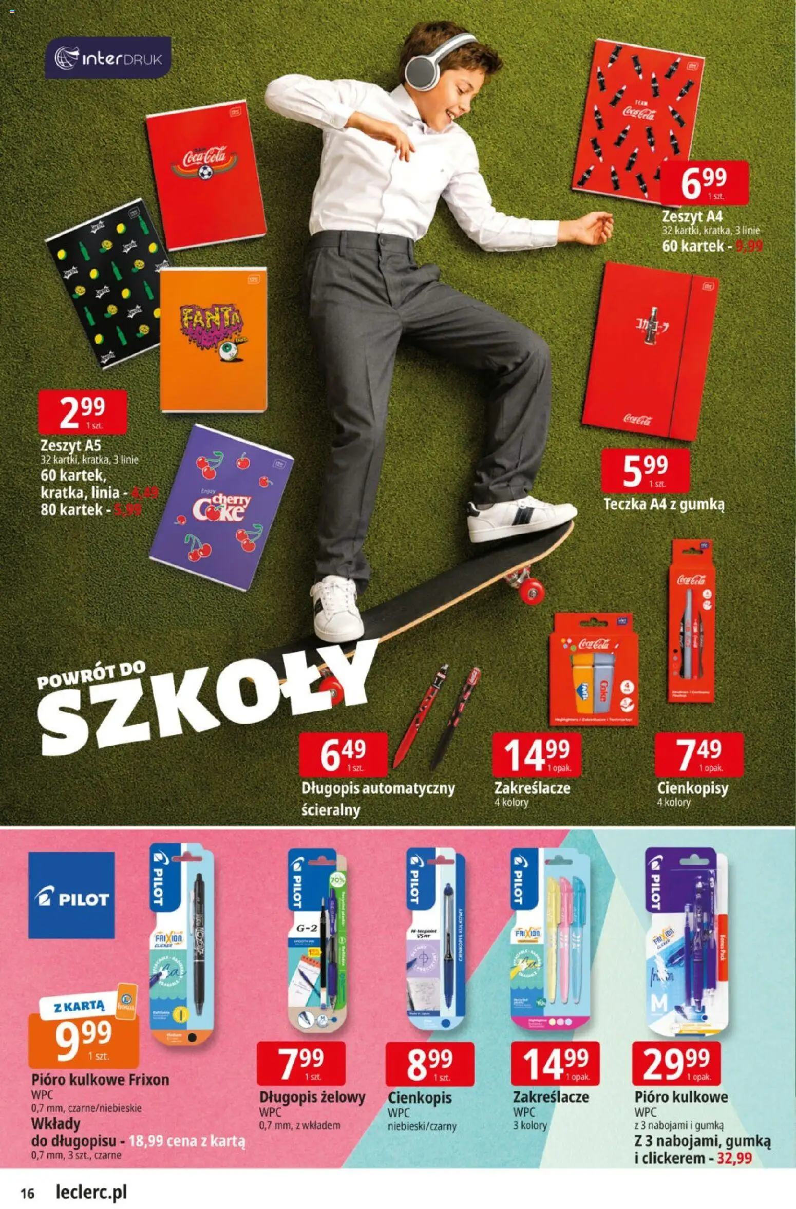 E.Leclerc gazetka od 11.08.2026 | Strona: 16 | Produkty: Karta, Zeszyt, Coca cola, Fanta