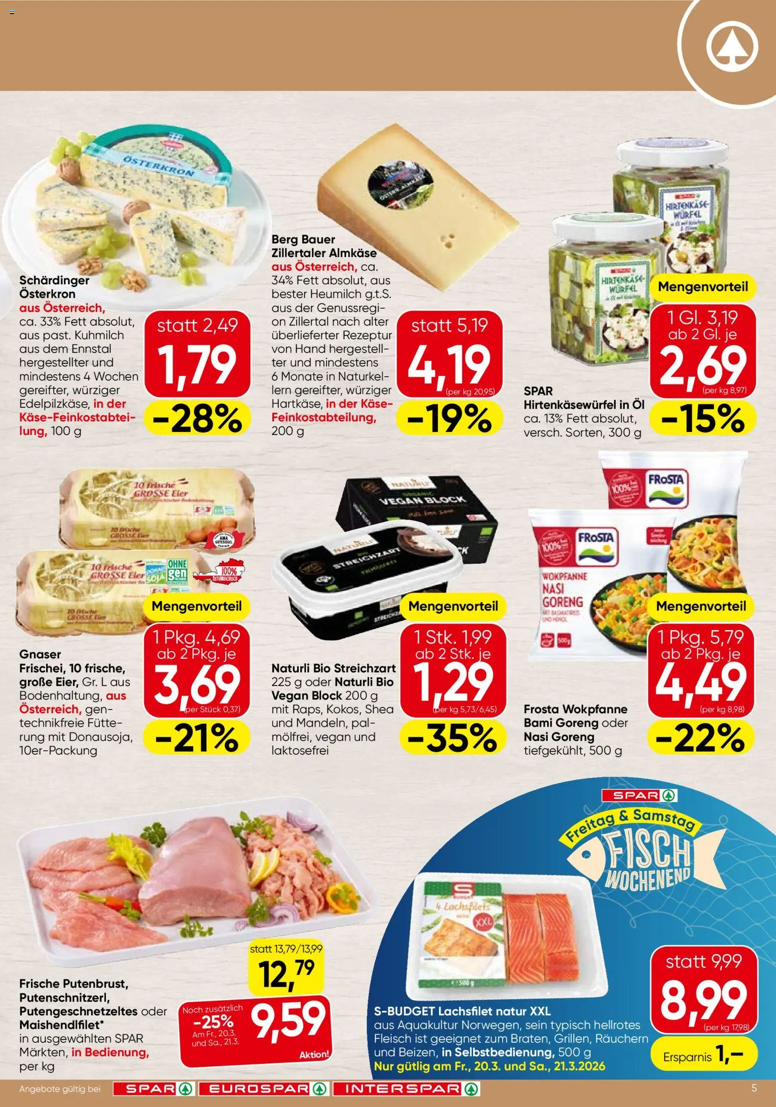 Spar Flugblatt - Salzburg gültig ab 19.03.2026 | Seite: 5 | Produkte: Käse, Eier, Öl, Fisch