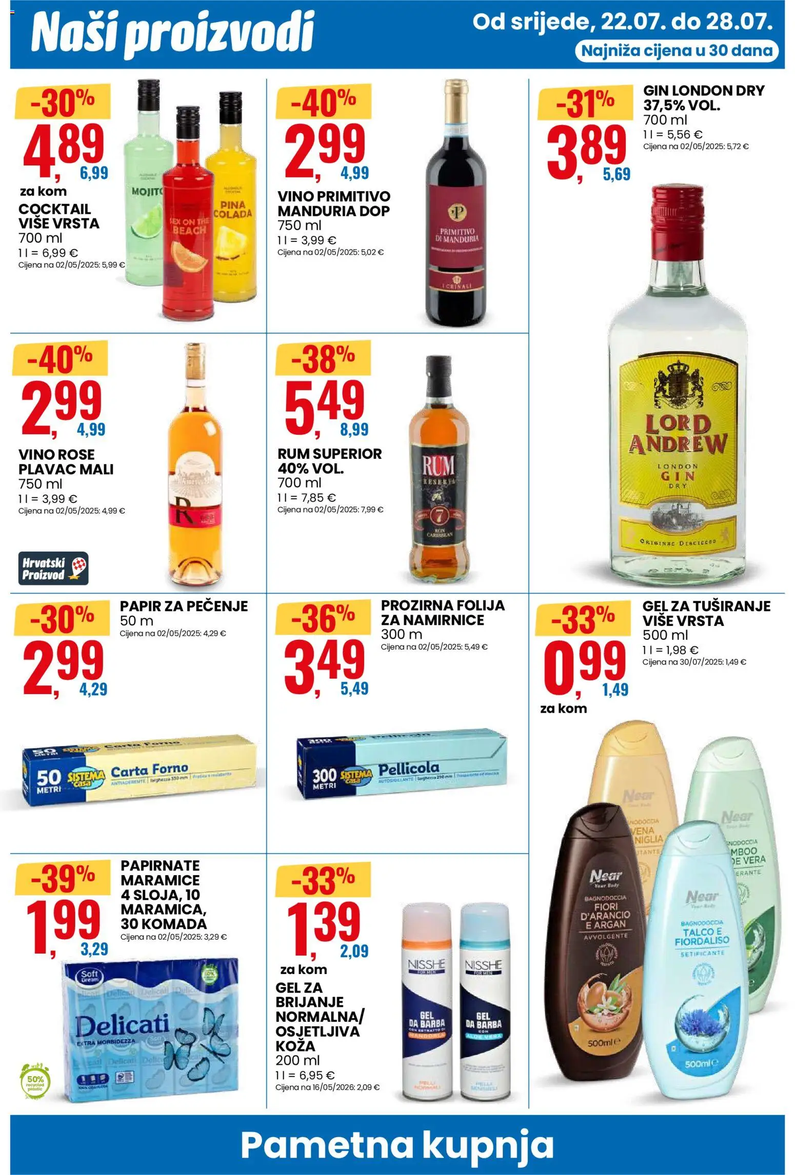 Eurospin katalog | vrijedi od 22.07.2026 | Stranica: 6 | Proizvodi: Gel za tuširanje, Maramice, Papir za pečenje, Rum
