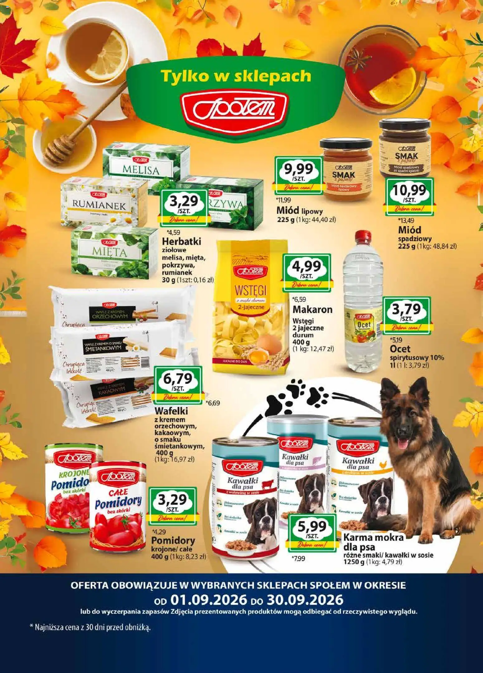 Społem gazetka od 01.09.2026 | Strona: 2 | Produkty: Ocet, Miód, Wafle, Karma