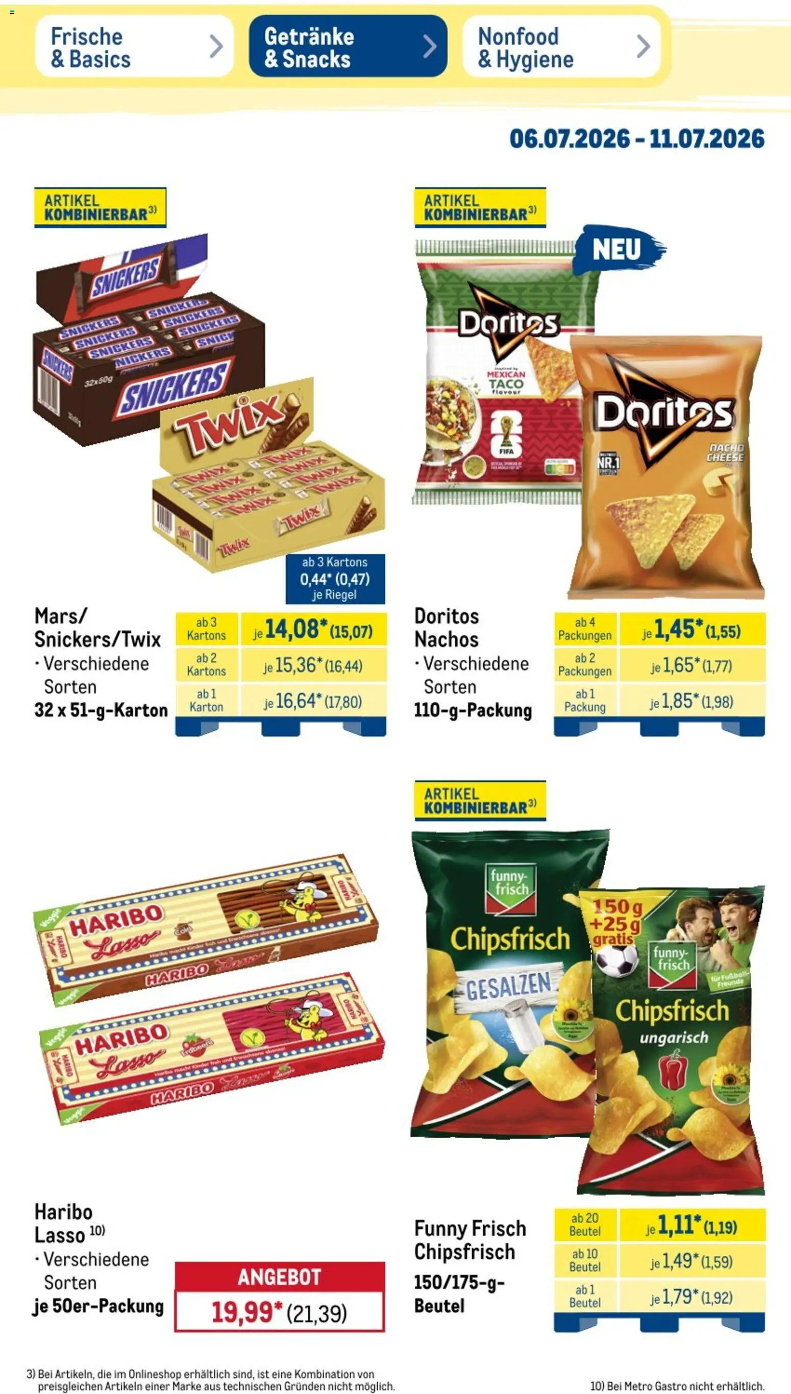 Metro Non Food & Hygiene – gültig ab 06.07.2026 | Seite: 17 | Produkte: Haribo, Nachos, Funny frisch, Snickers