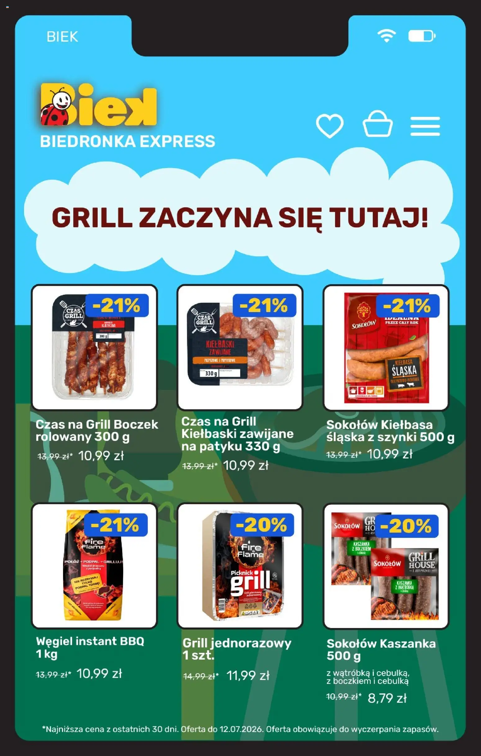 Biedronka gazetka - Biek od 10.07.2026 | Strona: 14 | Produkty: Kiełbasa, Grill, Kiełbasa śląska, Boczek