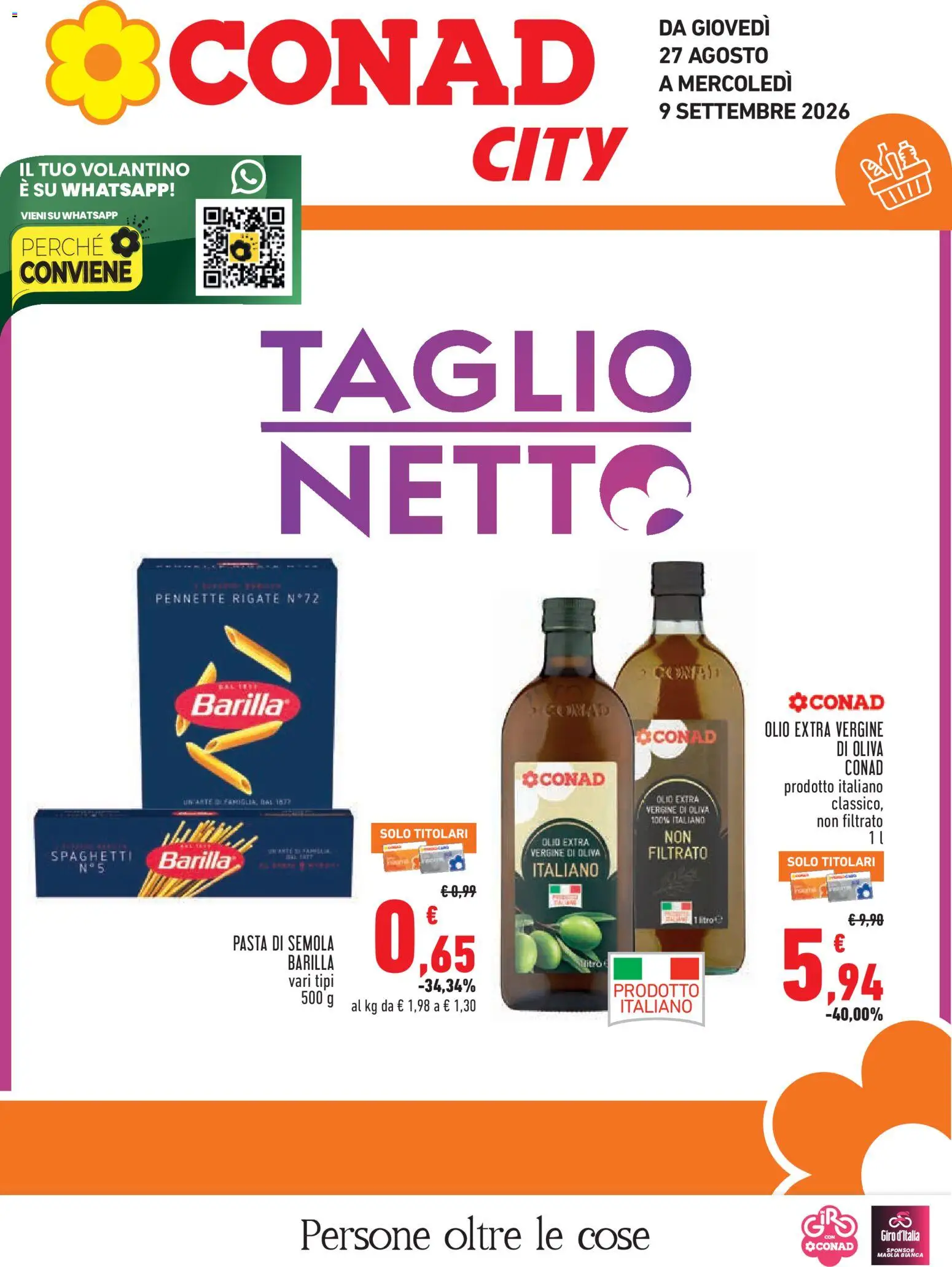 Volantino Conad del 27/08/2026 | Pagina: 1 | Prodotti: Pasta di semola, Olive, Semola, Spaghetti