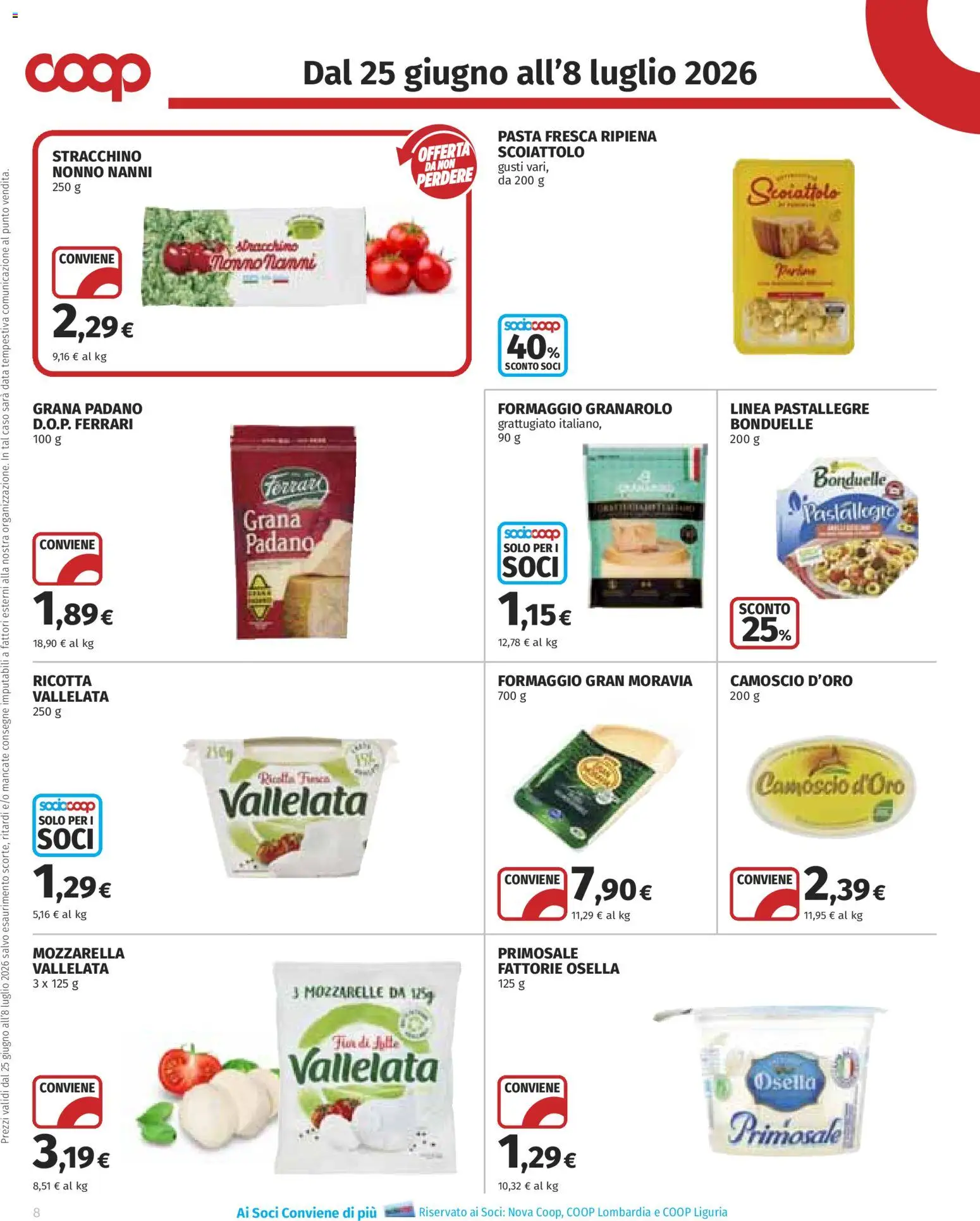 Volantino COOP del 25/06/2026 | Pagina: 8 | Prodotti: Data, Grana Padano, Stracchino, Ricotta