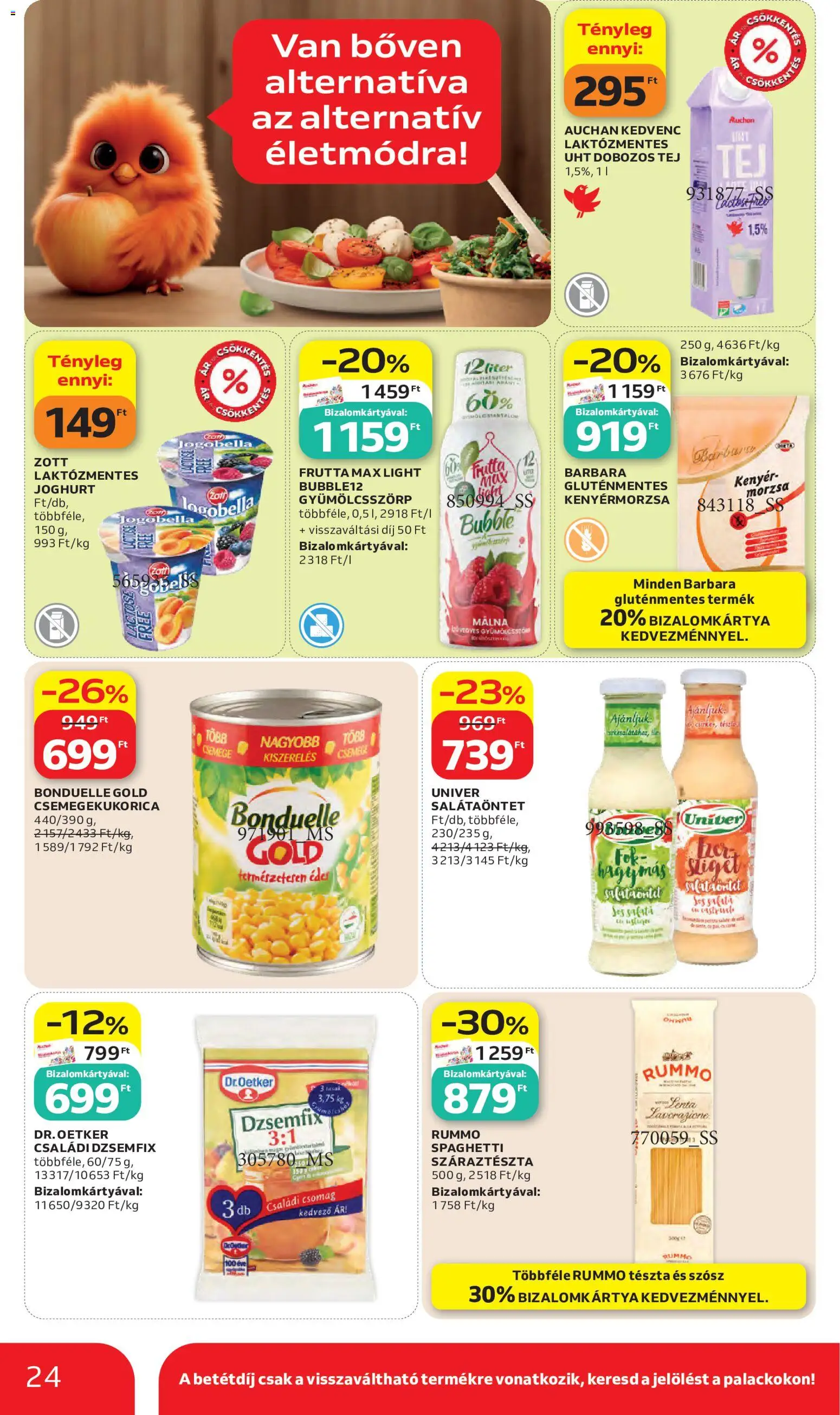 Auchan akciós ujság - amely érvényes a következő dátumtól: 28.05.2026 | Oldal: 24 | Termékek: Málna, Tej, Gluténmentes, Szósz