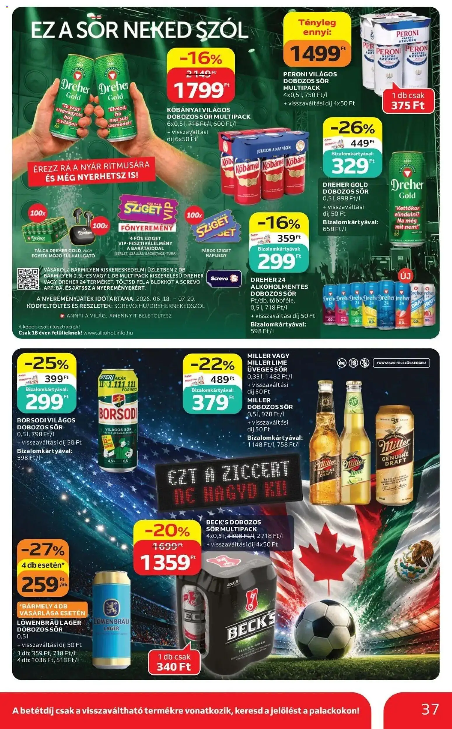 Auchan akciós ujság - amely érvényes a következő dátumtól: 2026.07.16. | Oldal: 37 | Termékek: Lime, Fülhallgató, Dobozos sör, Sör