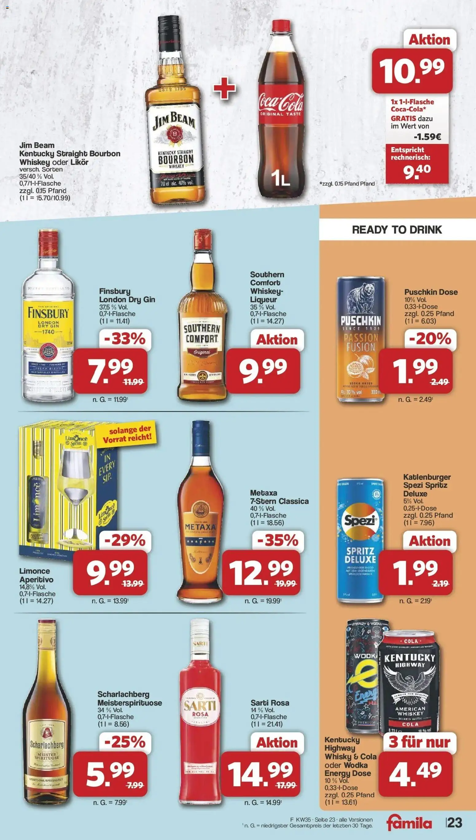 Famila Nordwest Wochenangebote (ab 24.08.2026) zum Blättern | Seite: 25 | Produkte: Whisky, Cola, Metaxa, Bourbon