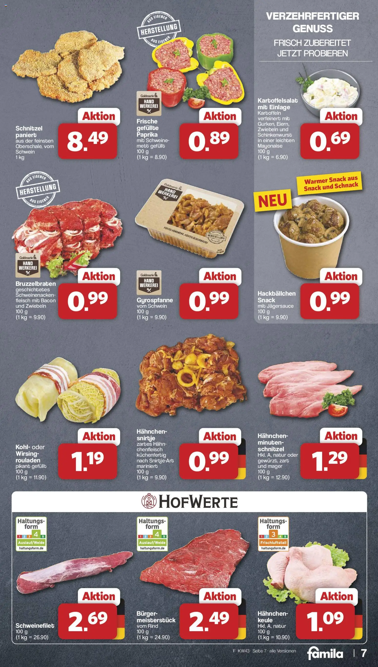Famila Nordwest Prospekt – gültig ab 19.10.2026 | Seite: 7 | Produkte: Hahnchen, Schnitzel, Schweinefilet, Kartoffeln