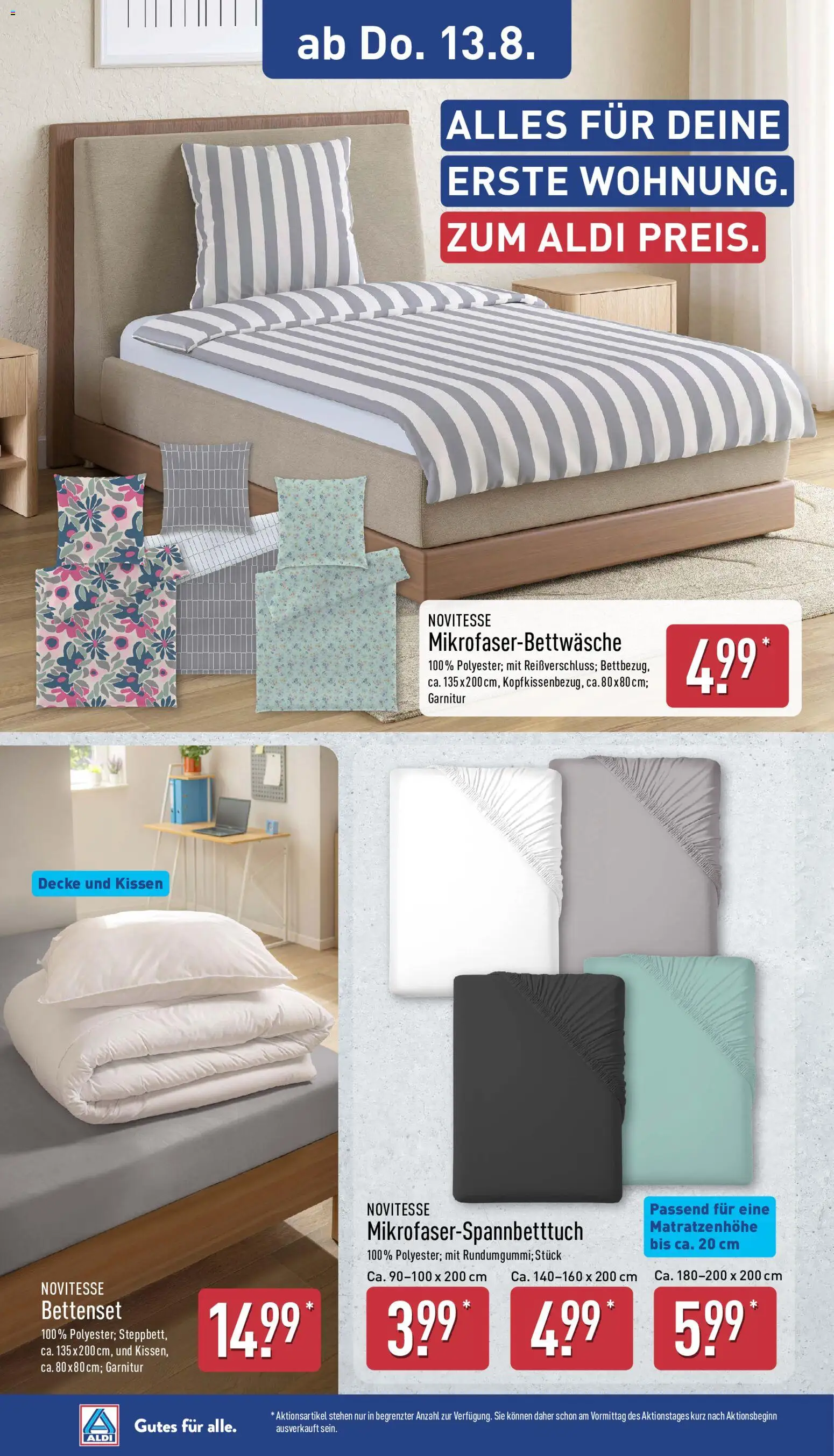 Aldi Prospekt – gültig ab 10.08.2026 | Seite: 22 | Produkte: Kissen, Decke, Bettenset