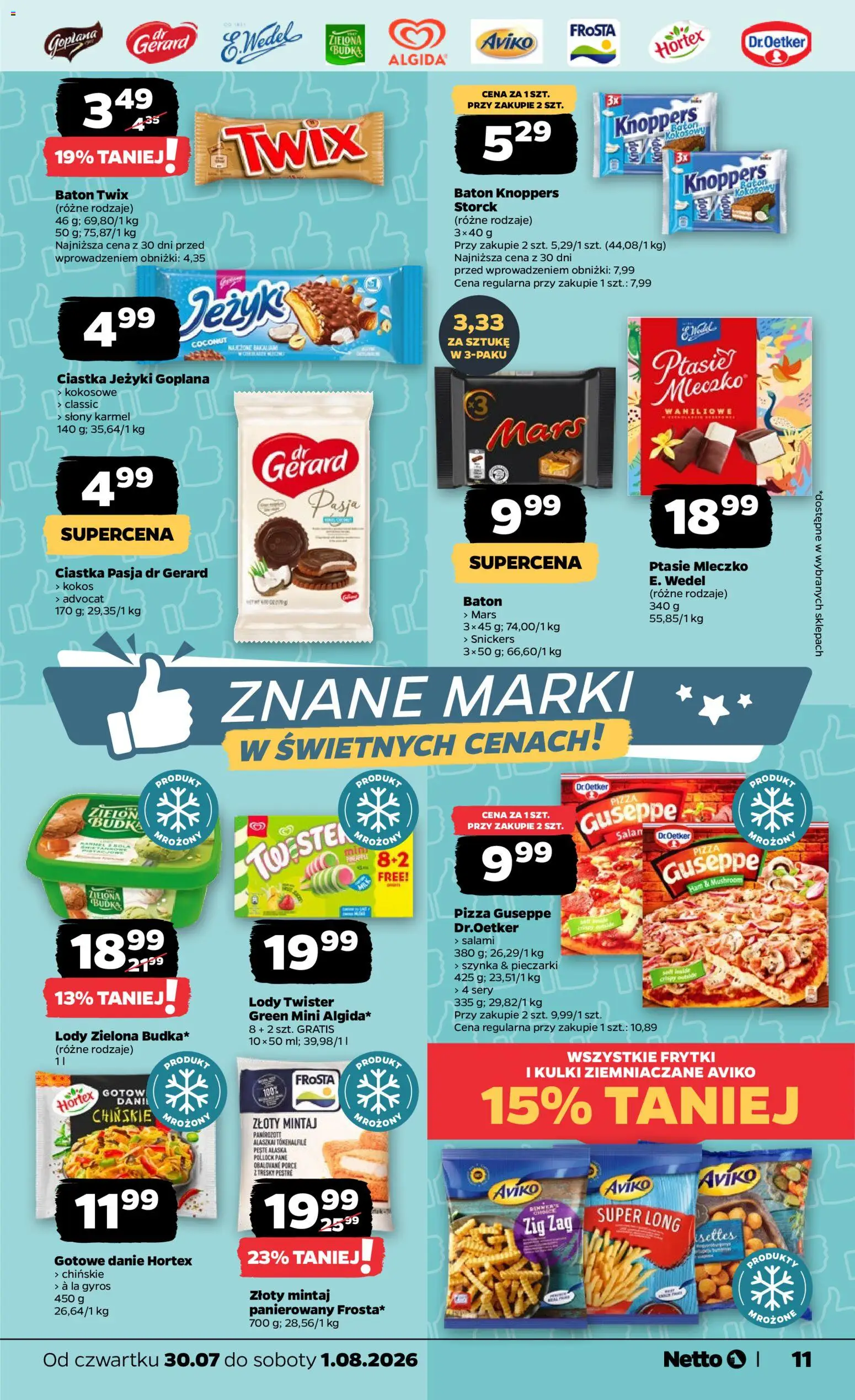 Netto gazetka od czwartku od 30.07.2026 | Strona: 11 | Produkty: Pieczarki, Baton, Pizza, Lody
