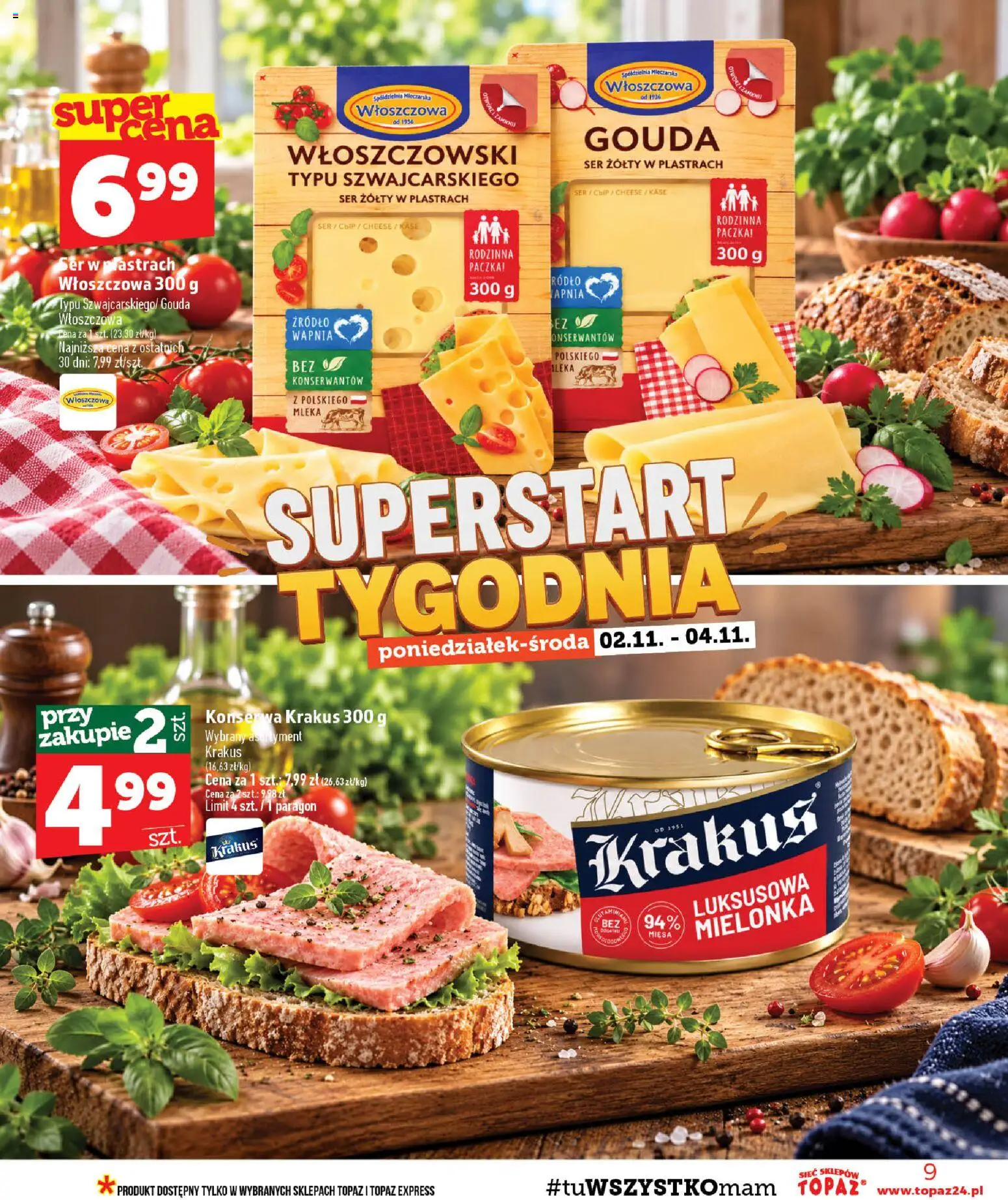 Topaz gazetka od 29.10.2026 | Strona: 9 | Produkty: Ser w plastrach, Ser żółty, Mleka, Ser