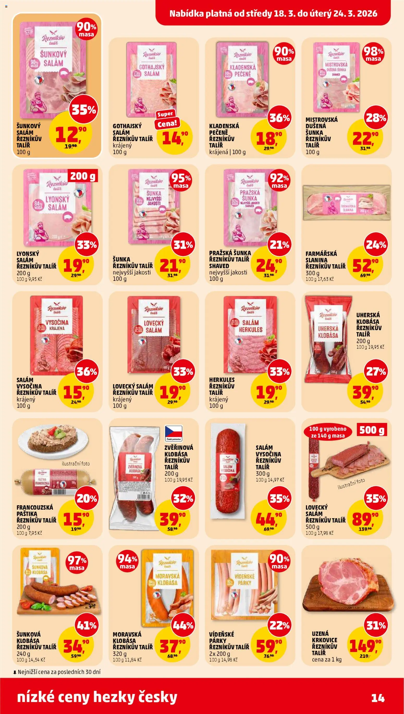Penny Market leták od 18.03.2026 | Strana: 14 | Produkty: Párky, Lyonský salám, Klobása, Krkovice