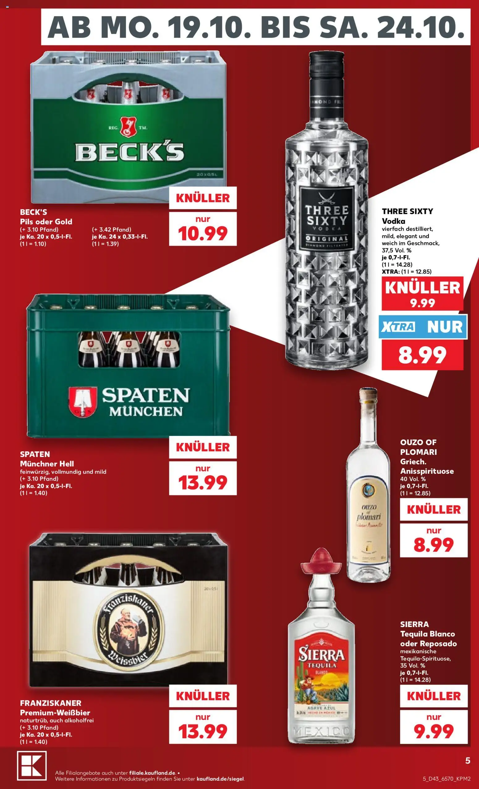Kaufland Německo leták od 17.10.2026 | Strana: 5 | Produkty: Vodka, Ouzo, Tequila, Agáve