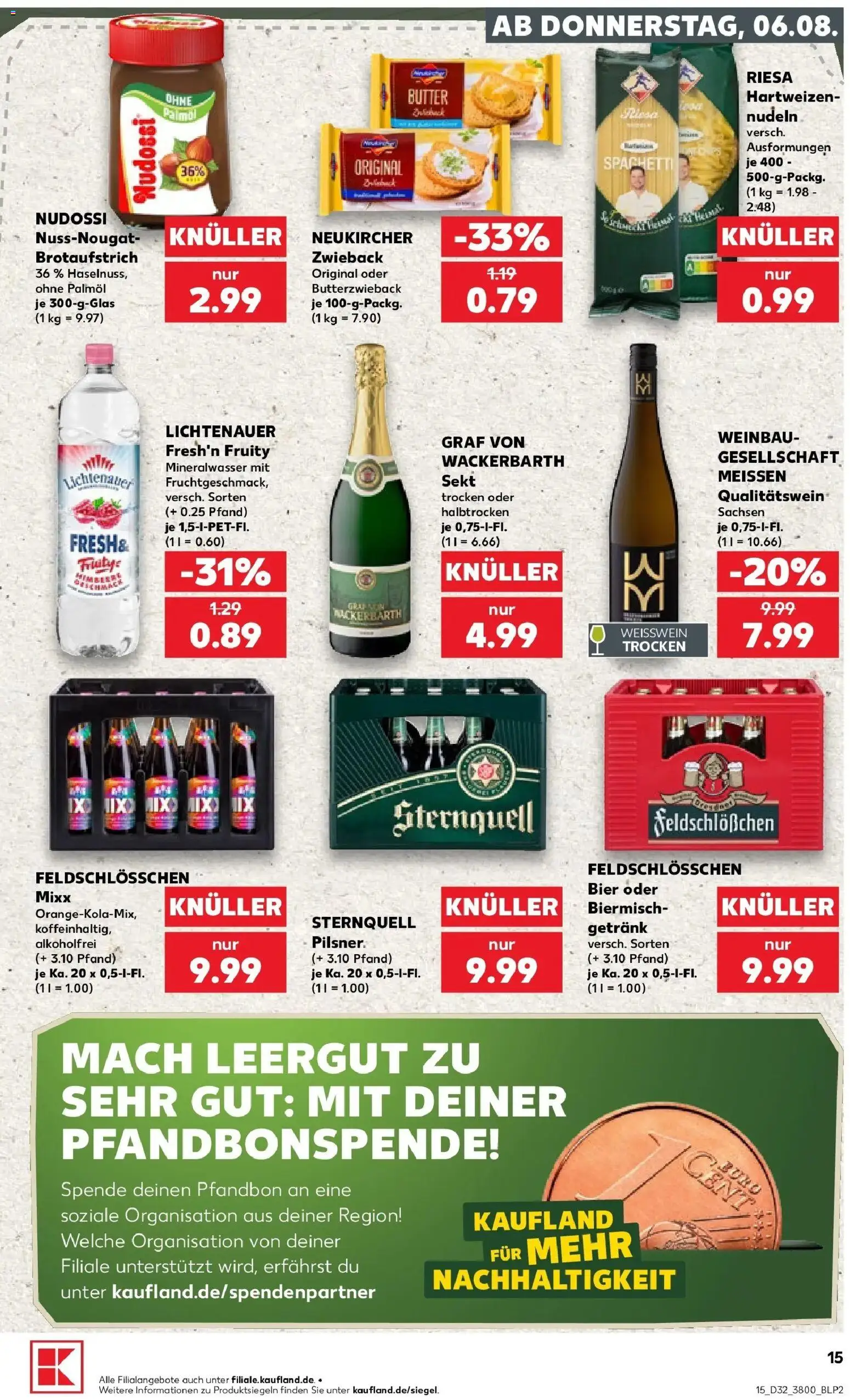 Prospekt Kaufland ab 06.08.2026 » Angebote Online zum Blättern | Seite: 15 | Produkte: Bier, Weißwein, Sekt, Nudeln