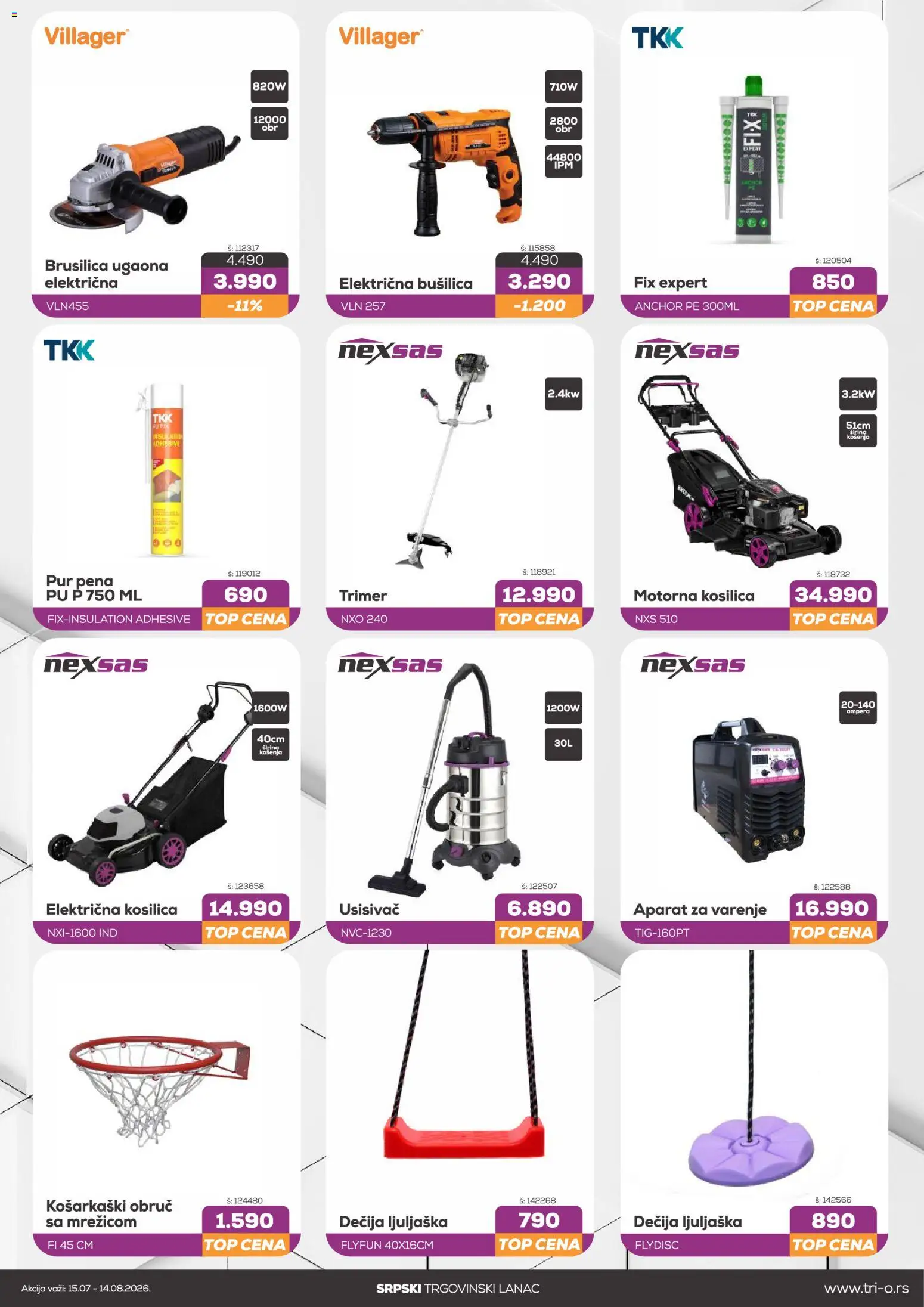 Tri O katalog - važi od 15.07.2026 | Strana: 2 | Proizvode: Usisivač, Pena, Bušilica, Trimer
