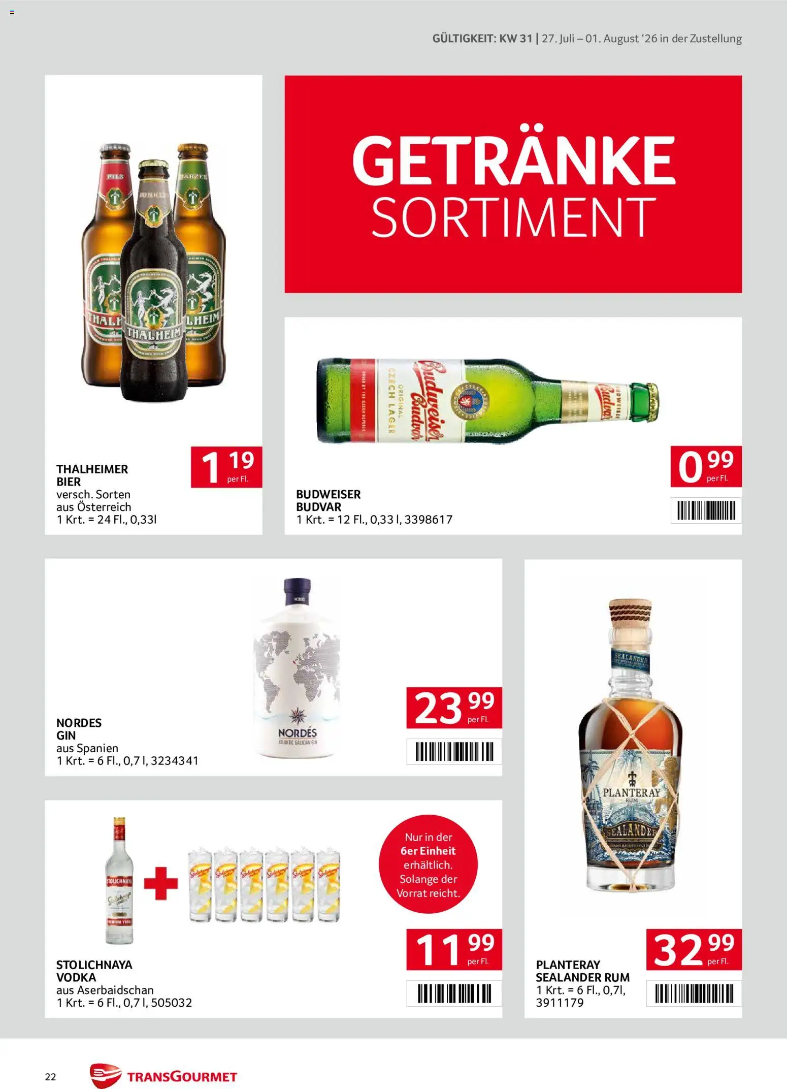 Transgourmet Zustellaktion gültig ab 27.07.2026 | Seite: 22 | Produkte: Bier