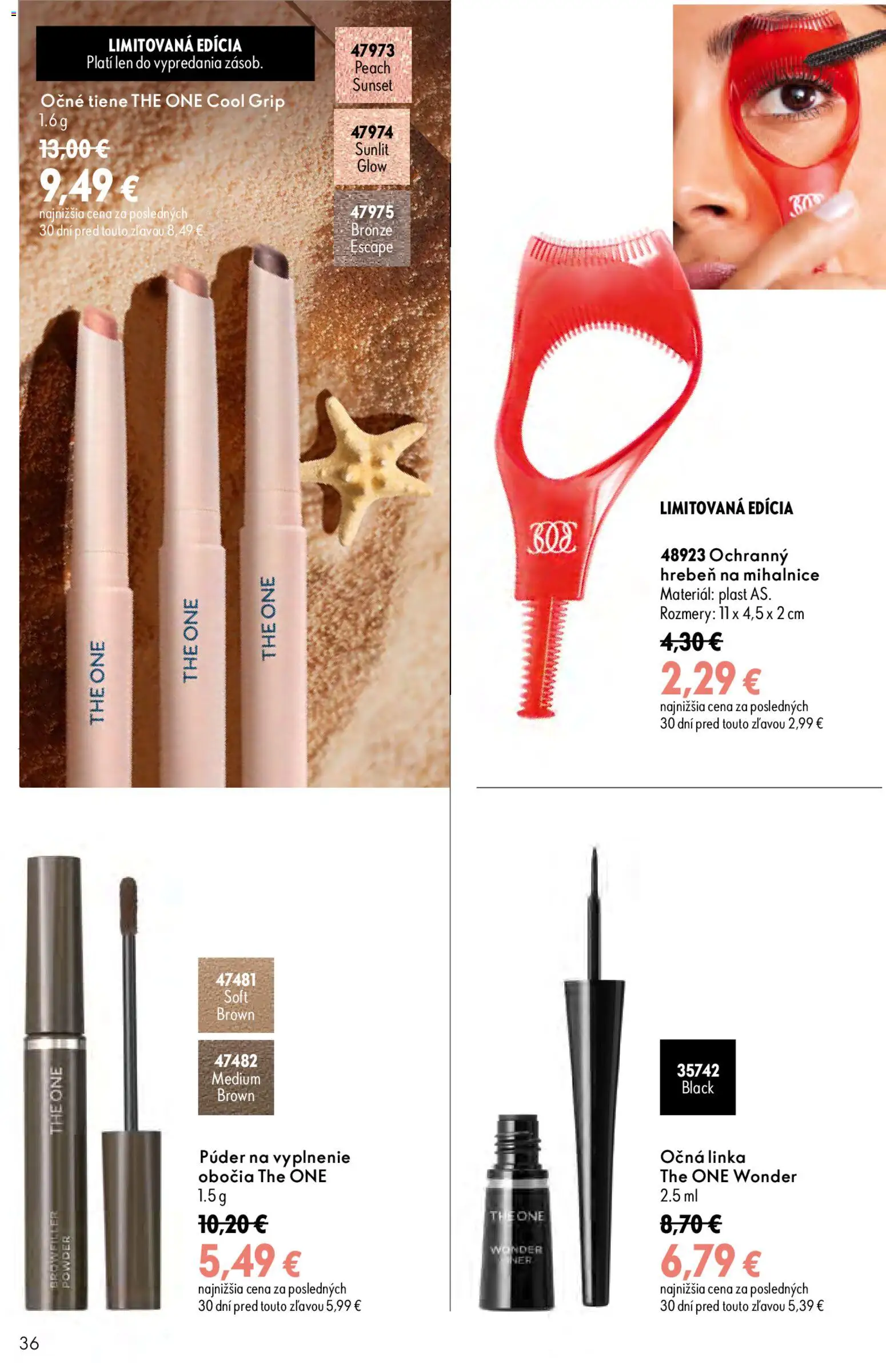 Nové Oriflame akcie – leták je platný od 29.07.2026 | Strana: 36 | Produkty: Púder, Očné tiene, Očná linka, Hrebeň