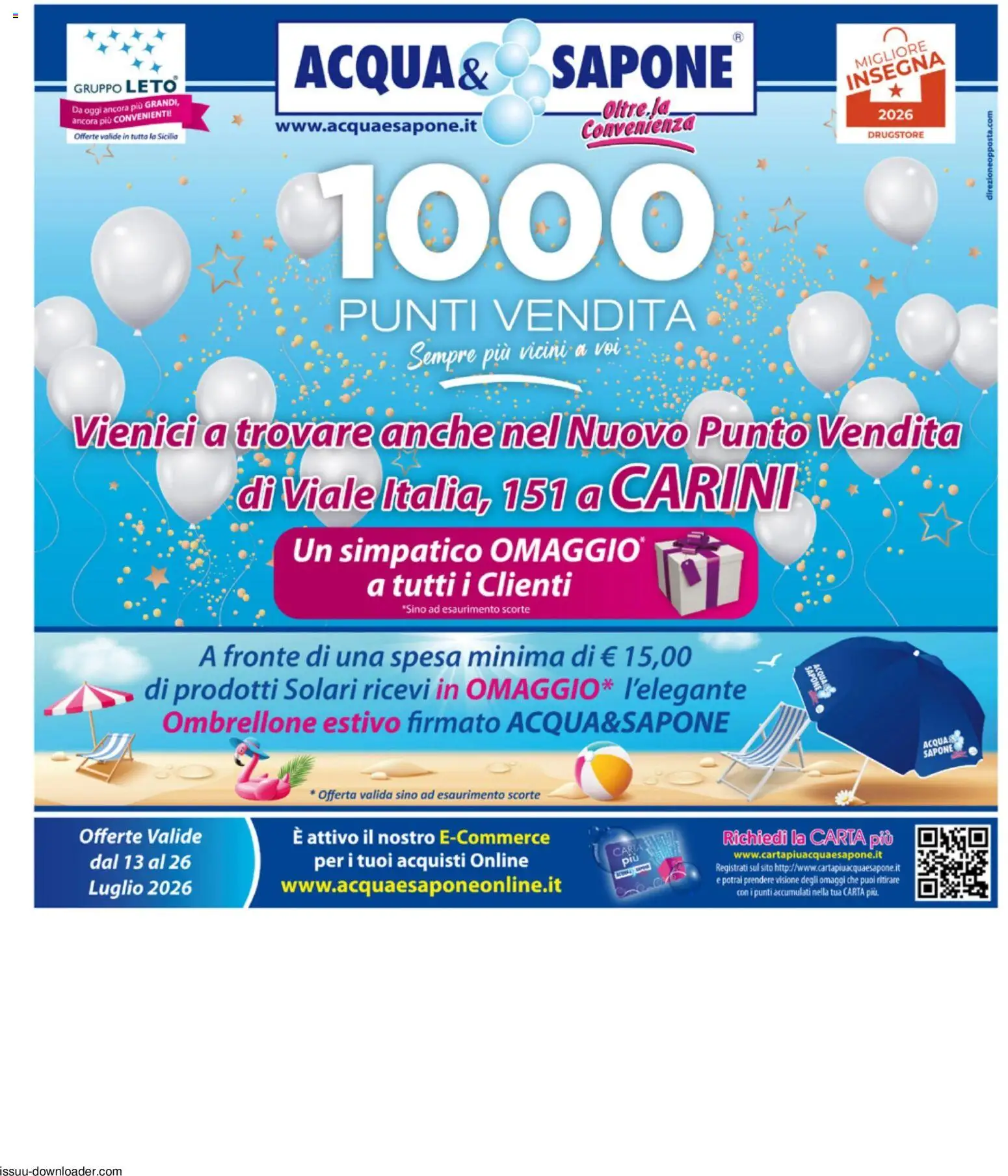 Volantino Acqua e Sapone del 13/07/2026 | Pagina: 1 | Prodotti: Sapone, Ombrellone, Acqua