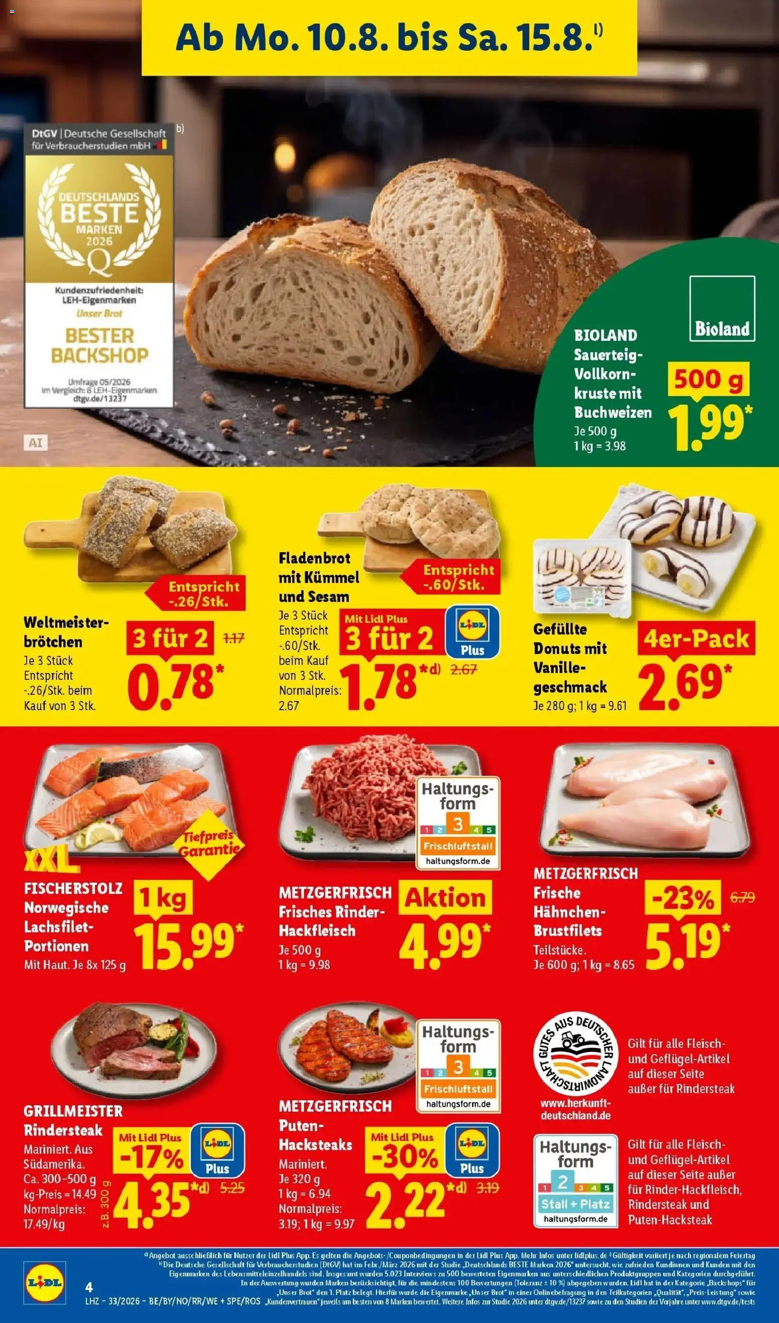 Lidl Prospekt Malchow (ab 10.08.2026) zum Blättern » Angebote | Seite: 10 | Produkte: Hahnchen, Donuts, Fleisch, Hackfleisch
