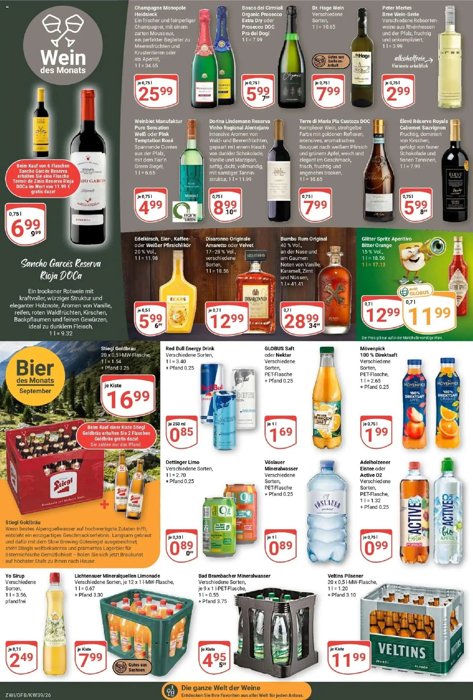 Globus Prospekt Zwickau (ab 21.09.2026) » Angebote online | Seite: 22 | Produkte: Rotwein, Mineralwasser, Pfirsich, Fleisch