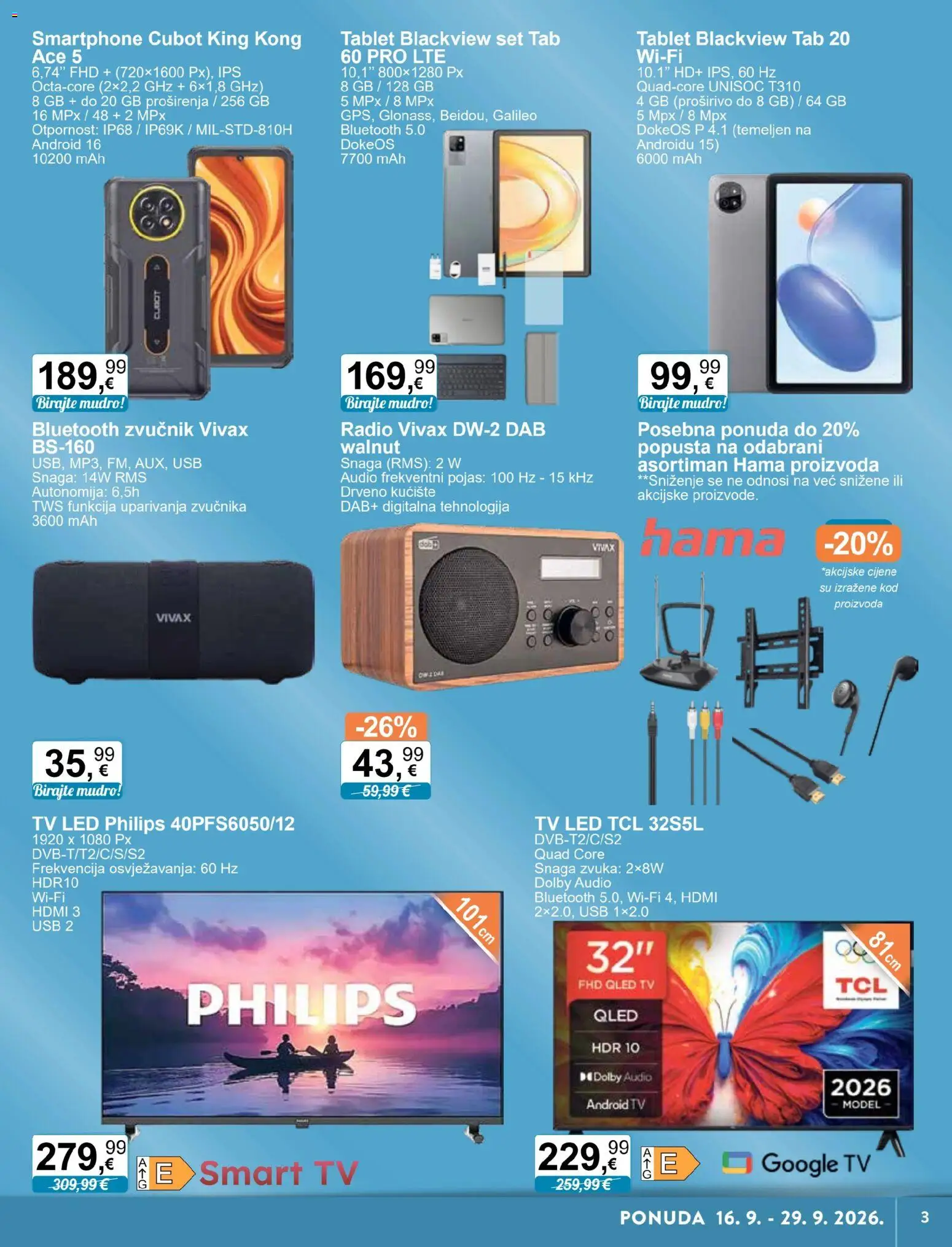 KTC katalog | vrijedi od 16.09.2026 | Stranica: 3 | Proizvodi: Bluetooth zvučnik, Tablet, Tv, USB