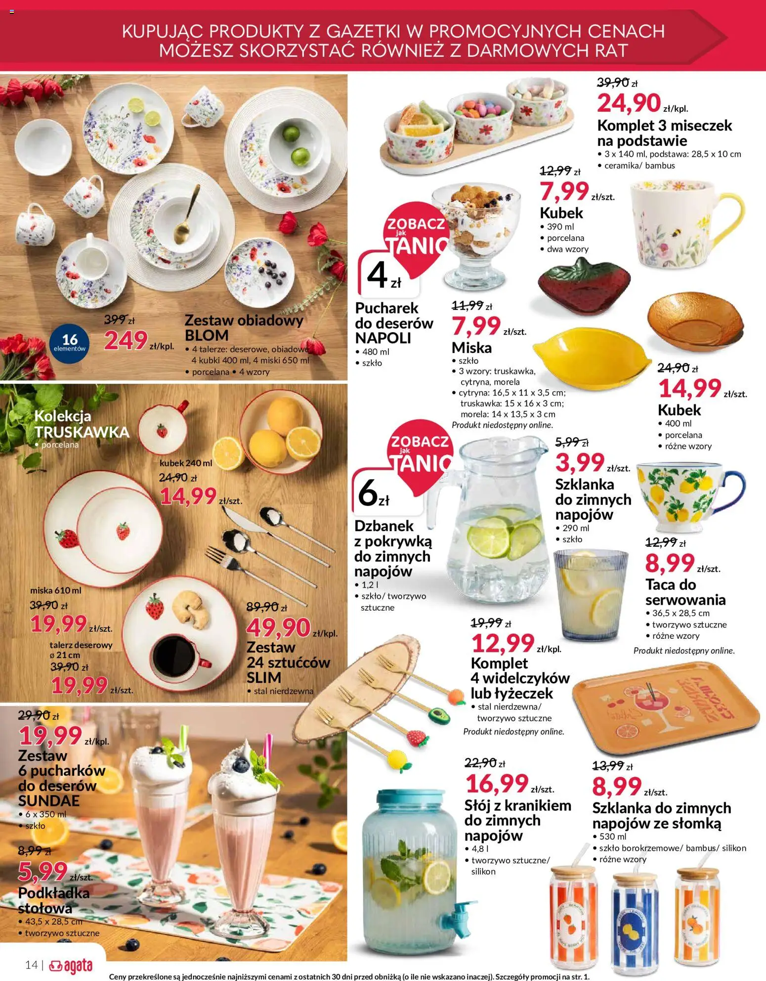 Salony Agata gazetka od 09.06.2026 | Strona: 14 | Produkty: Szklanka, Dzbanek, Talerze, Zestaw obiadowy