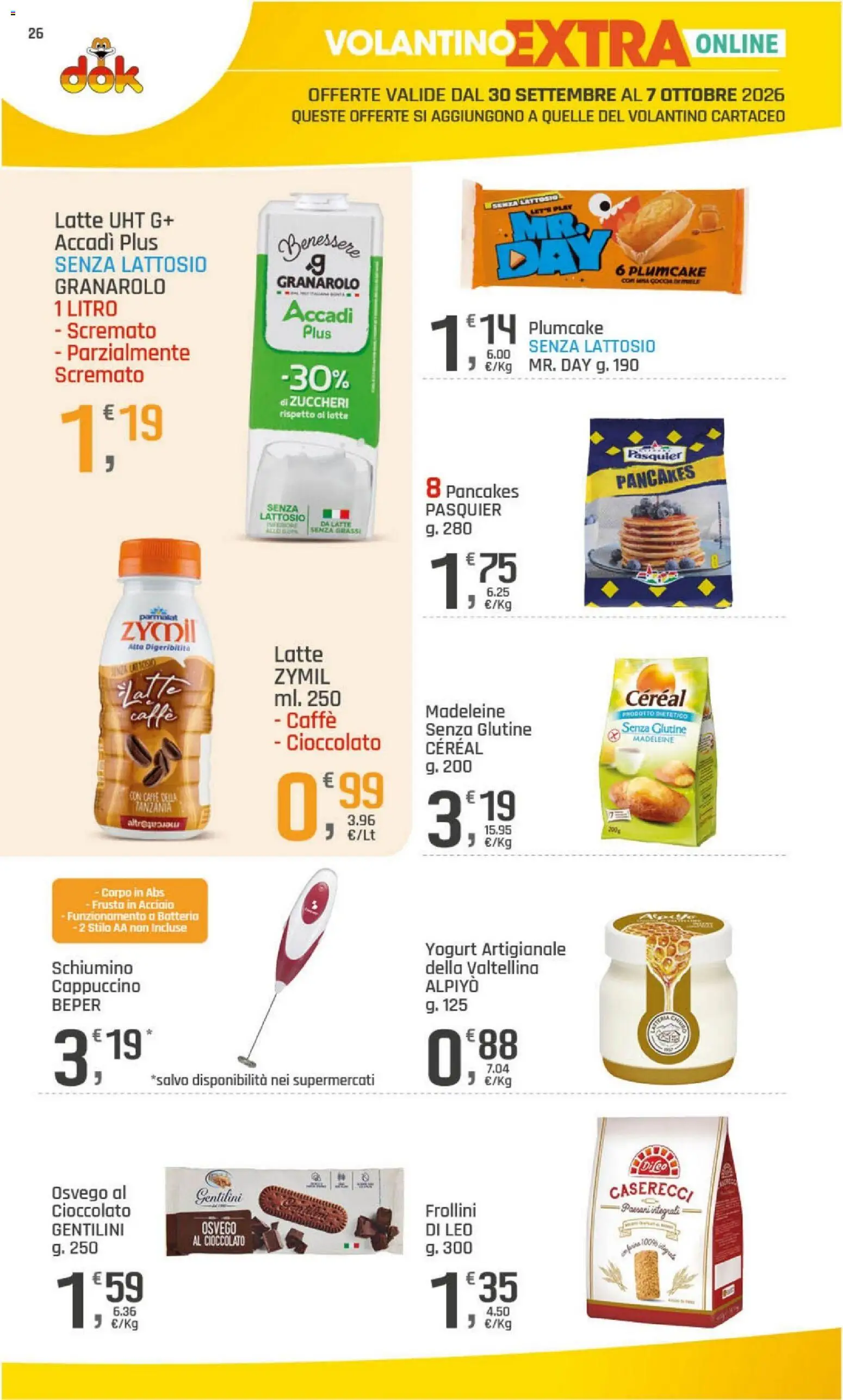Volantino DOK del 24/09/2026 | Pagina: 26 | Prodotti: Senza glutine, Madeleine, Latte, Batteria