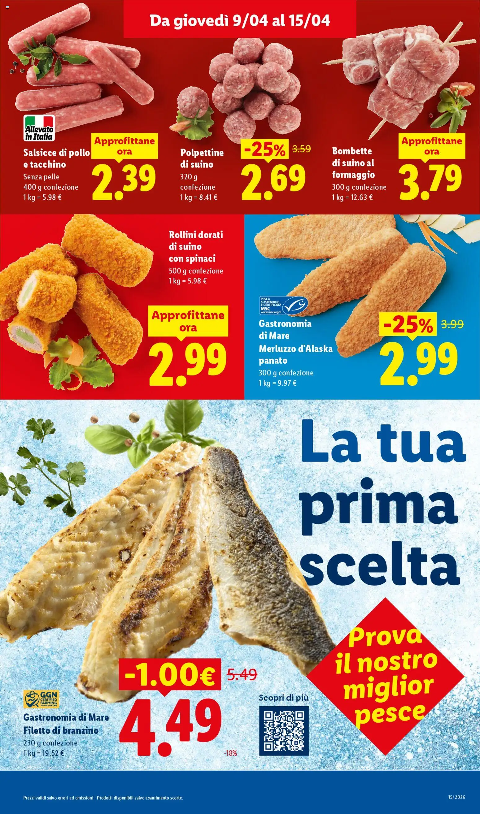 Volantino Lidl del 09.04.2026 | Pagina: 7 | Prodotti: Pollo, Branzino, Formaggio, Pesca