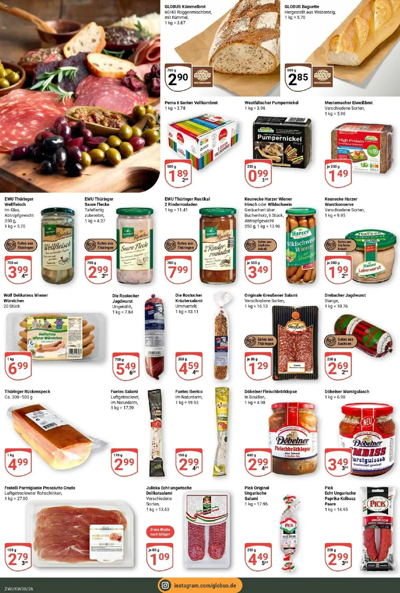 Globus Prospekt Zwickau (ab 14.09.2026) » Angebote online | Seite: 16 | Produkte: Wiener wurstchen, Vollkornbrot, Baguette, Salami