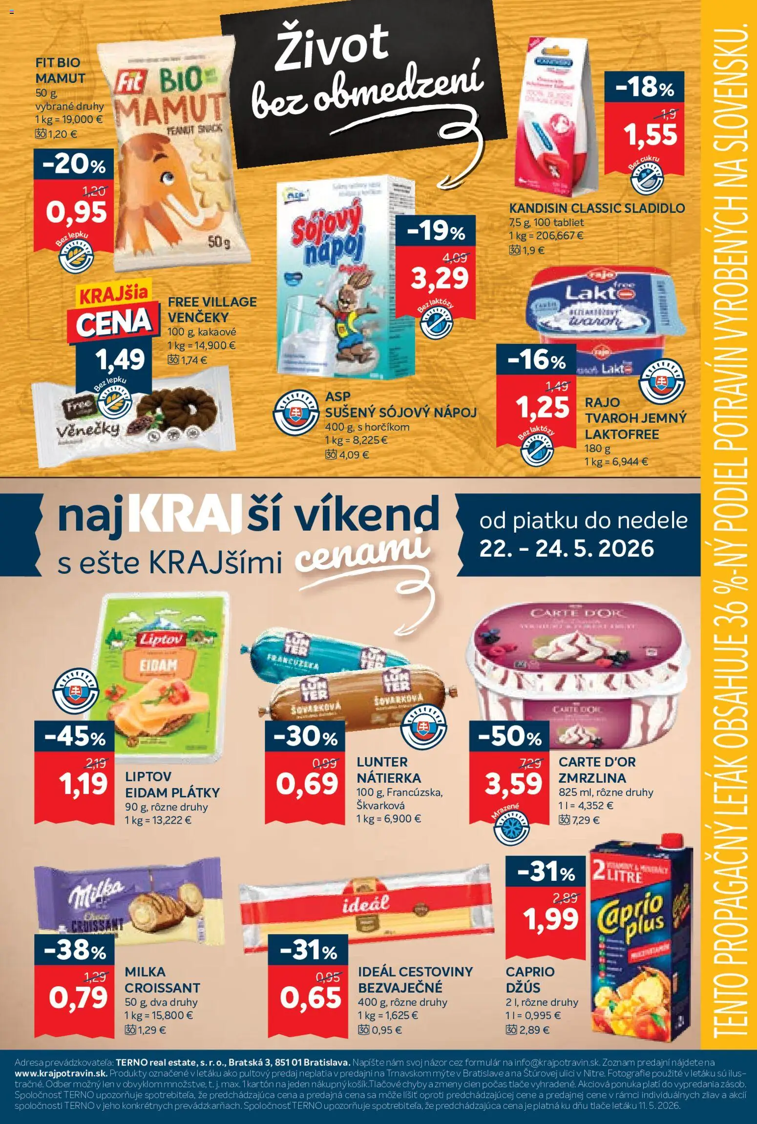 Nové Kraj akcie – leták je platný od 21.05.2026 | Strana: 20 | Produkty: Džús, Cestoviny, Tvaroh, Milka