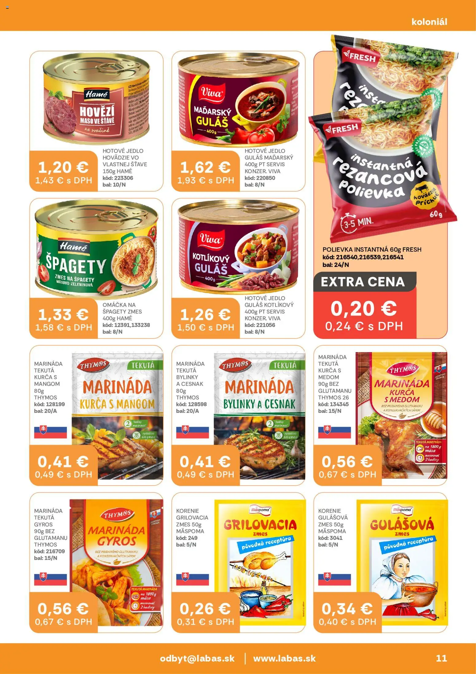Nové Labaš akcie – leták je platný od 08.05.2026 | Strana: 11 | Produkty: Hodiny, Omáčka, Kurča, Špagety