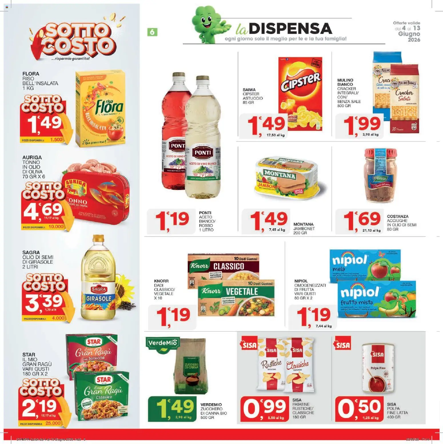 Volantino SISA del 04.06.2026 | Pagina: 6 | Prodotti: Sale, Tonno, Olio di semi di girasole, Olio di Oliva