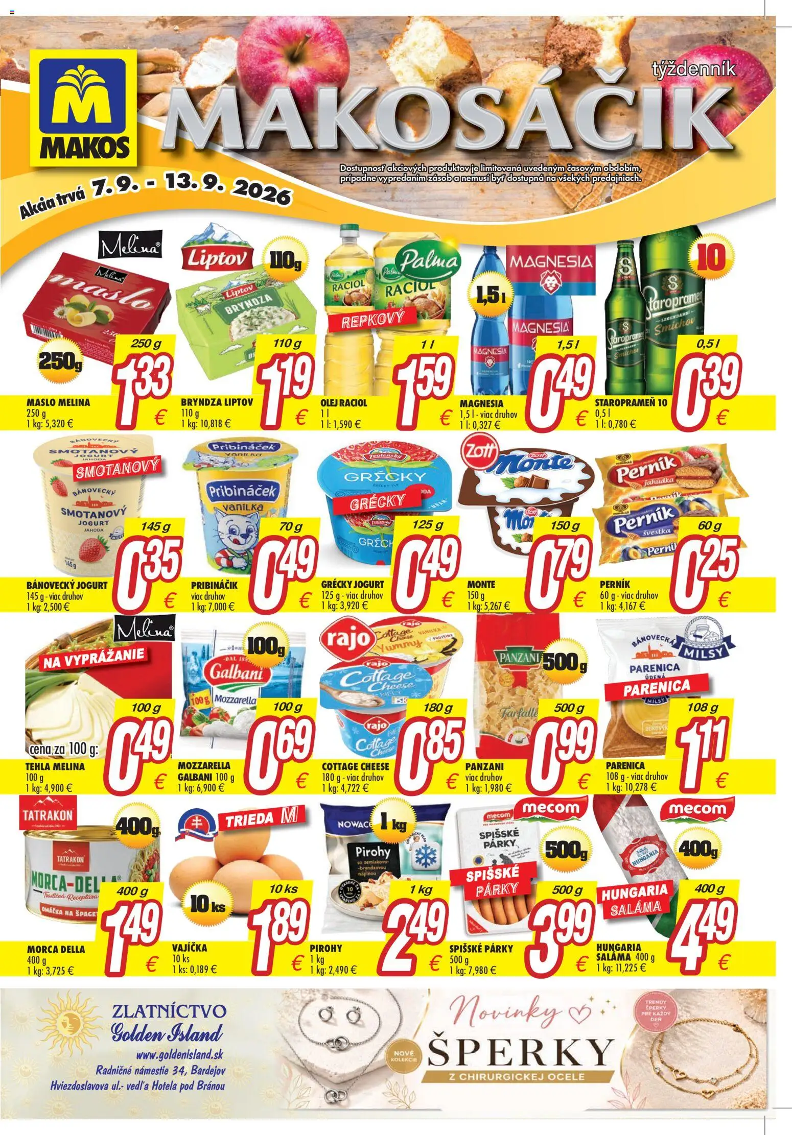 Nové Makos akcie – leták je platný od 07.09.2026 | Strana: 2 | Produkty: Mlieko, Závin, Kinder, Gin