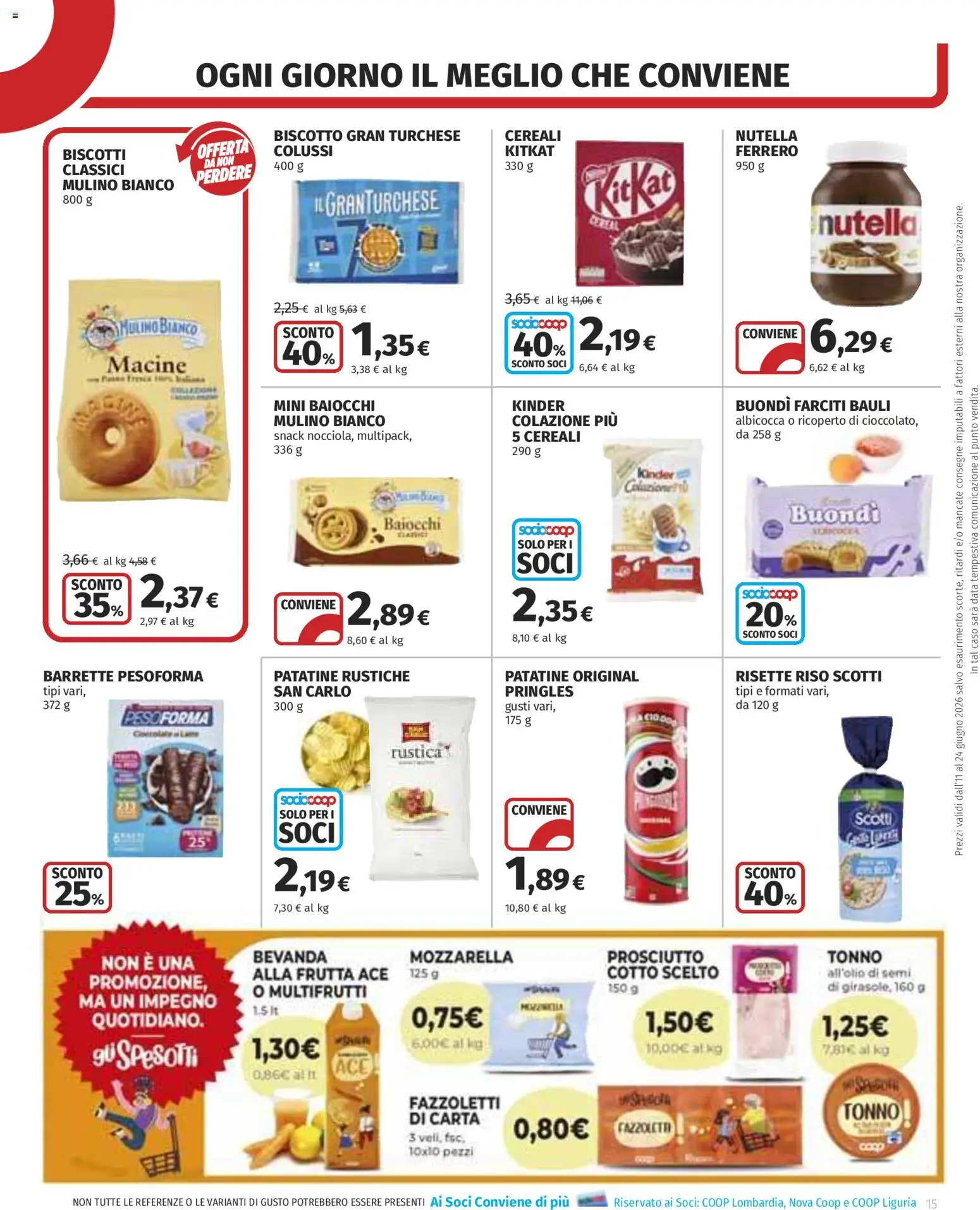 Volantino COOP del 11.06.2026 | Pagina: 15 | Prodotti: Cereali, Fazzoletti, Biscotti, Mozzarella