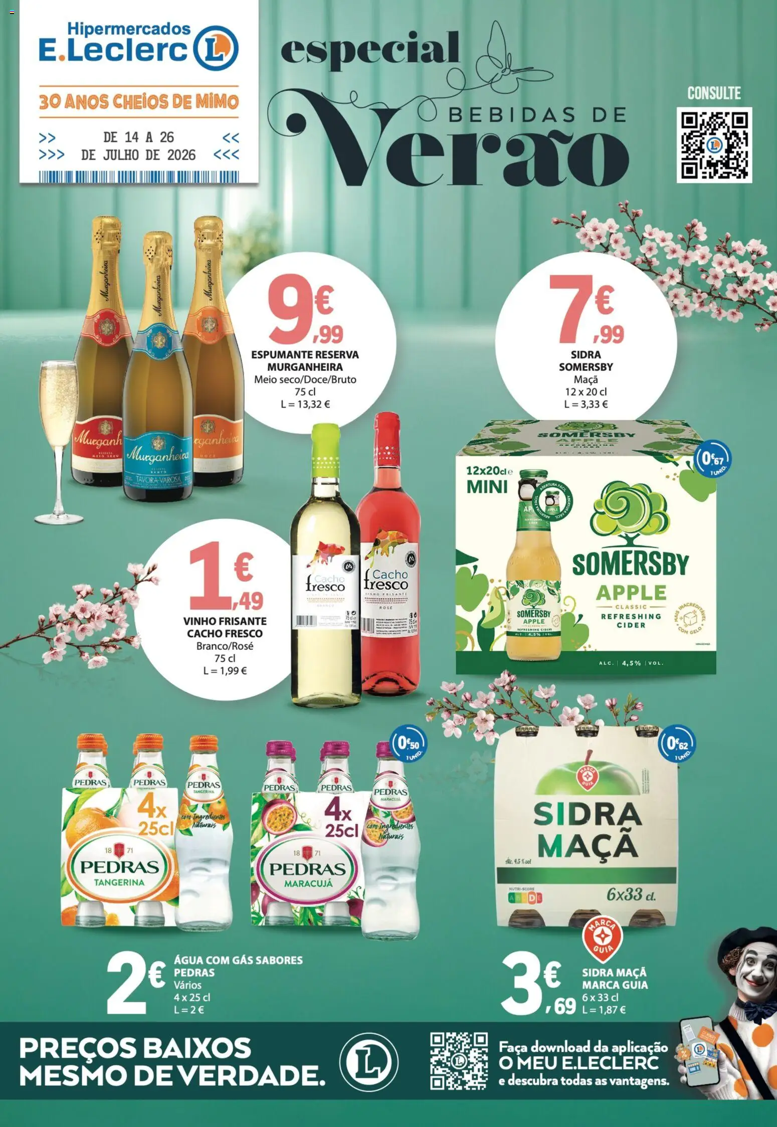 E.Leclerc folheto Especial Bebidas de Verão │ válido de 14/07/2026 | Página: 1 | Produtos: Faca, Espumante, Maça, Vinho
