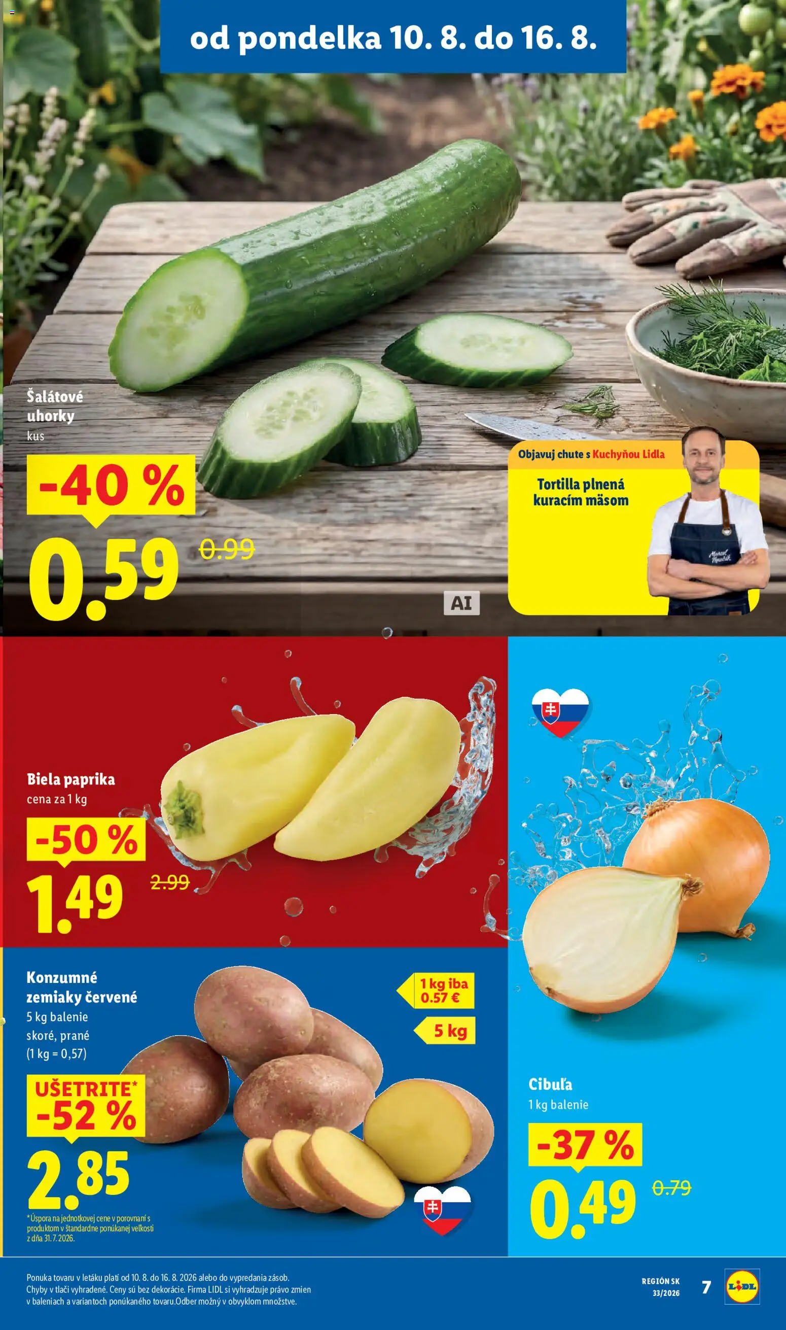 Nové Lidl akcie – leták je platný od 10.08.2026 | Strana: 11 | Produkty: Paprika, Biela paprika, Cibuľa, Uhorky
