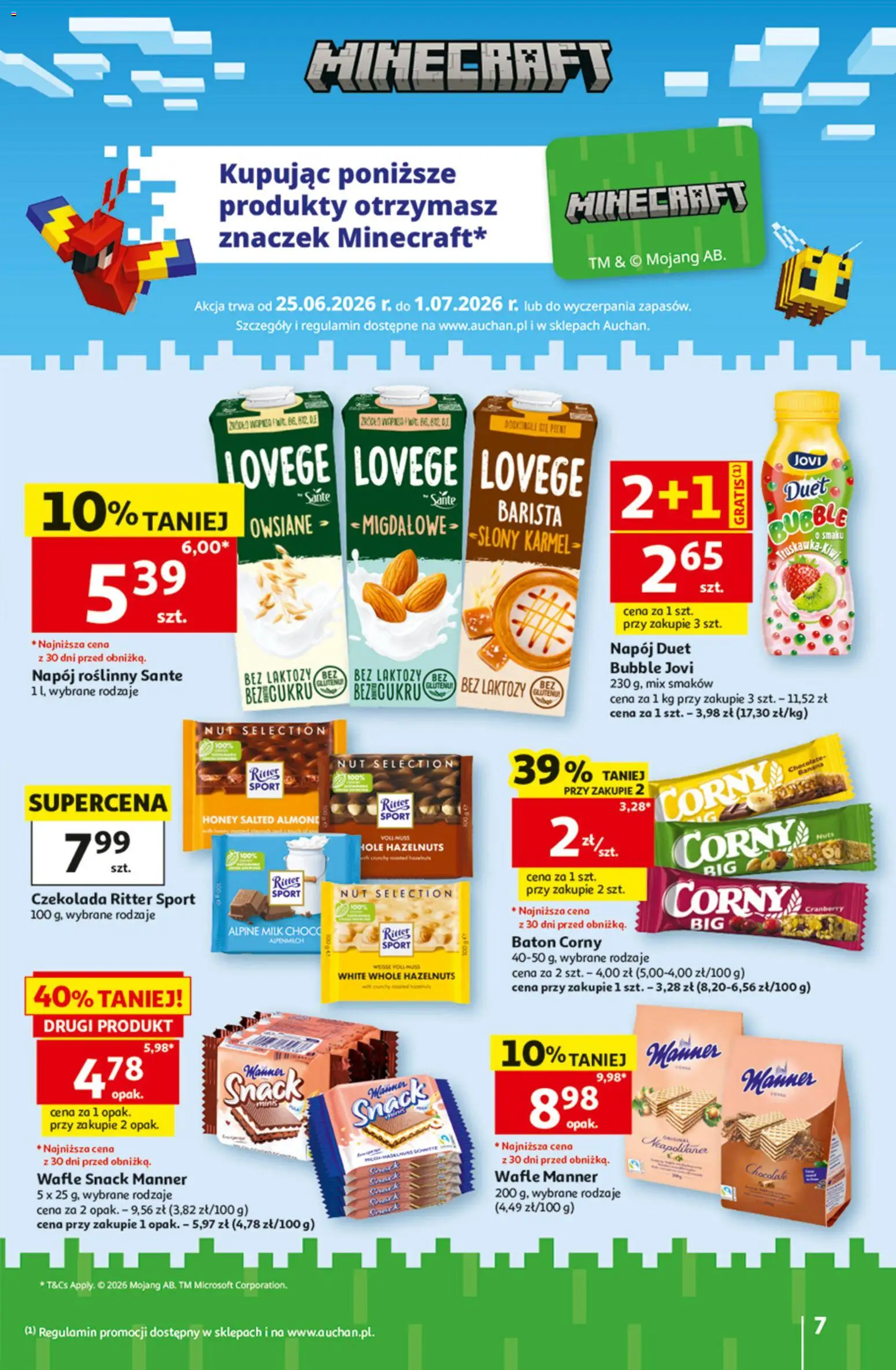 Auchan gazetka - 30 Lat Hipermarket od 25.06.2026 | Strona: 7 | Produkty: Bez laktozy, Wafle, Baton, Czekolada