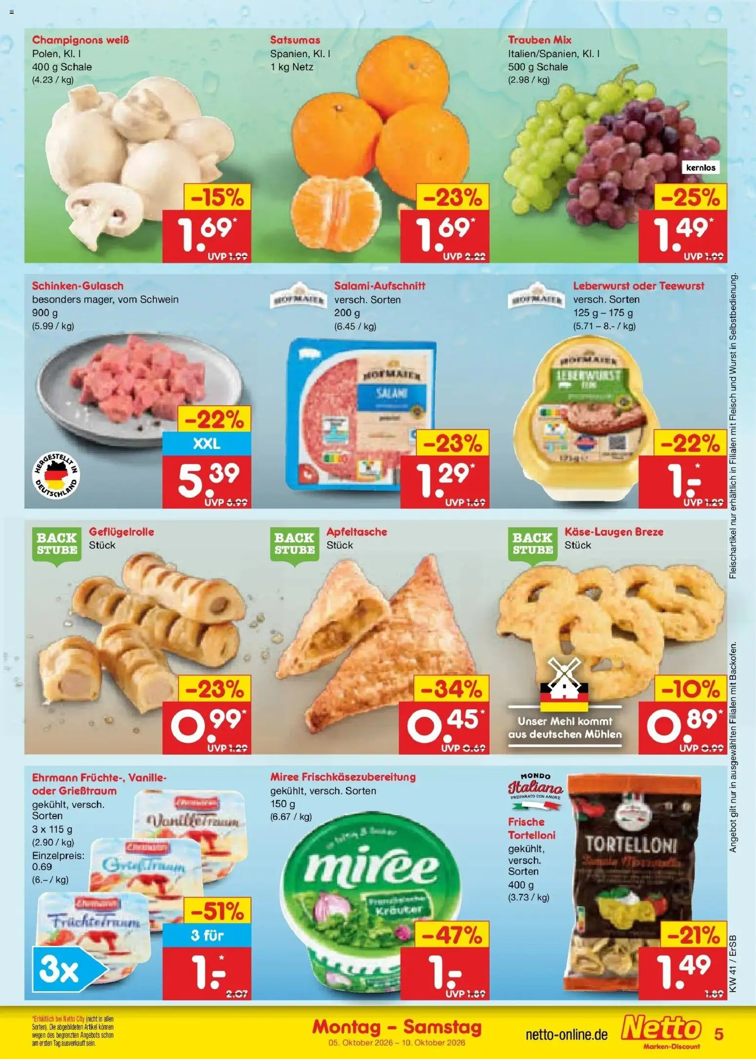 Netto Marken-Discount Prospekt Naumburg – gültig ab 05.10.2026 | Seite: 5 | Produkte: Trauben, Vanille, Champignons, Fleisch