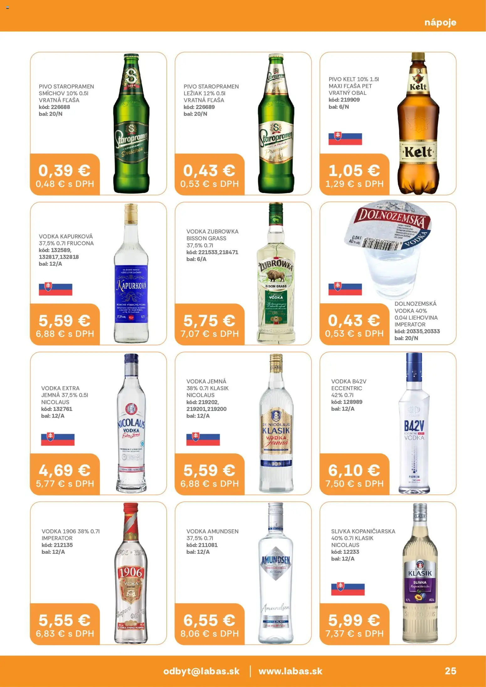 Nové Labaš akcie – leták je platný od 08.05.2026 | Strana: 25 | Produkty: Pivo, Kelt, Staropramen, Vodka
