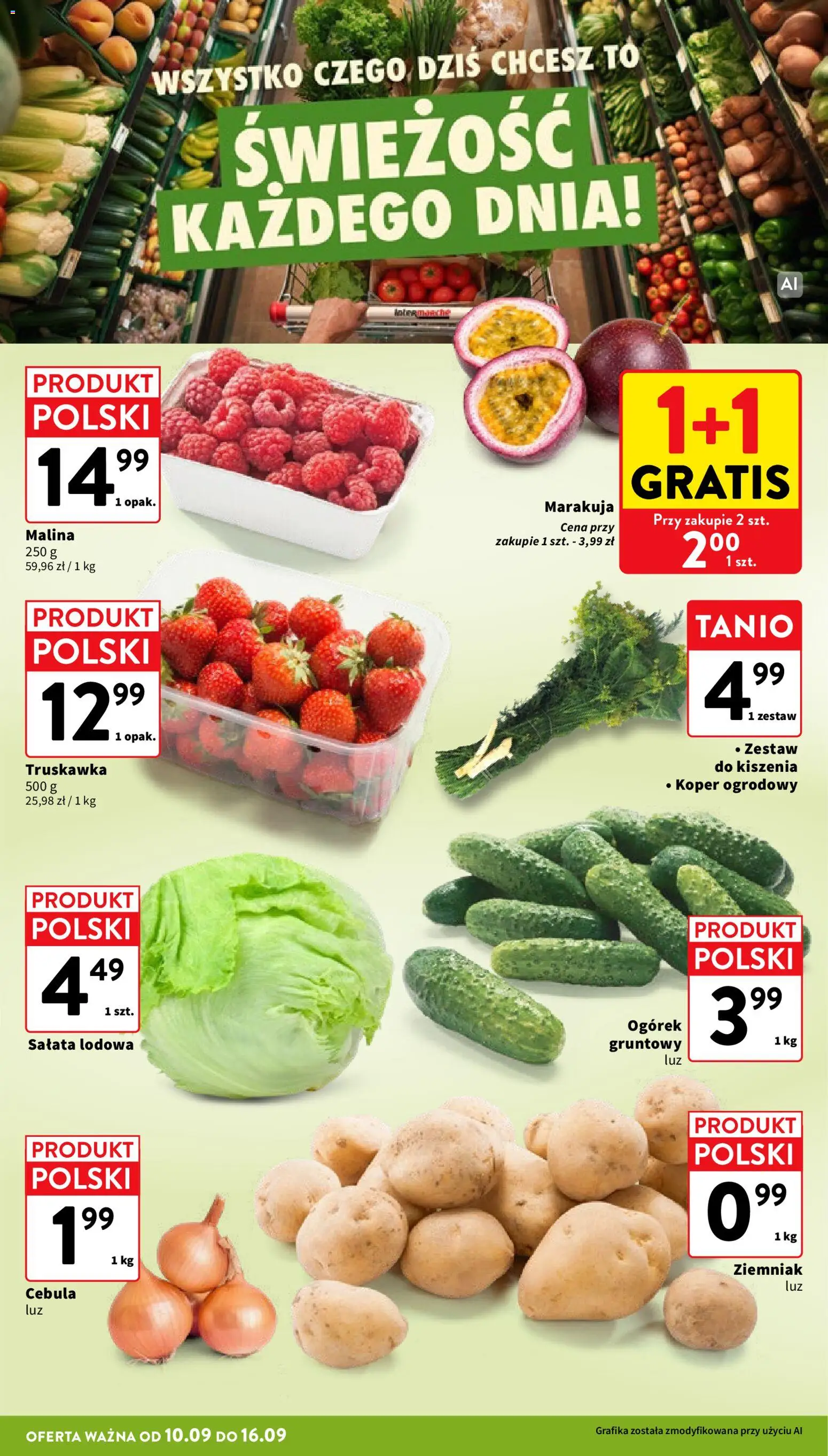 Intermarche gazetka od 10.09.2026 | Strona: 10 | Produkty: Malina, Cebula, Sałata, Ogórek