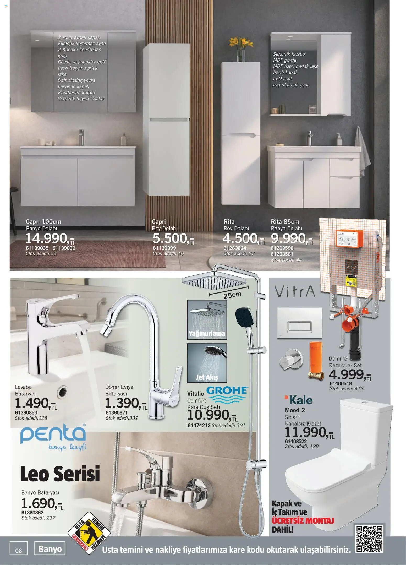 Bauhaus Katalog - 16.05.2026 tarihinden itibaren geçerlidir | Sayfa: 8 | Ürünler: Döner, Lavabo, Banyo, Ayna