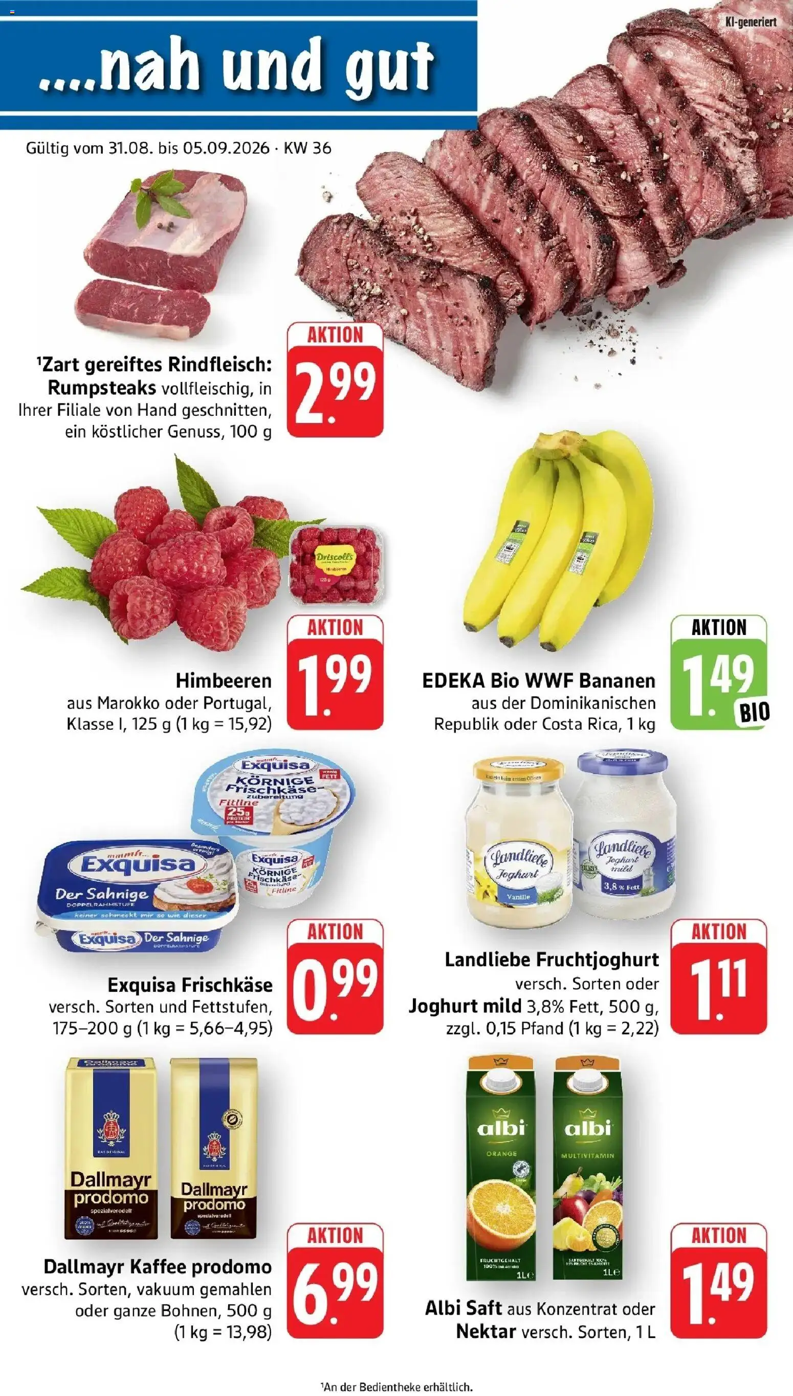 nah & gut Prospekt Offenburg-Zunsweier – gültig ab 31.08.2026 | Seite: 1 | Produkte: Joghurt, Exquisa frischkase, Fruchtjoghurt, Saft