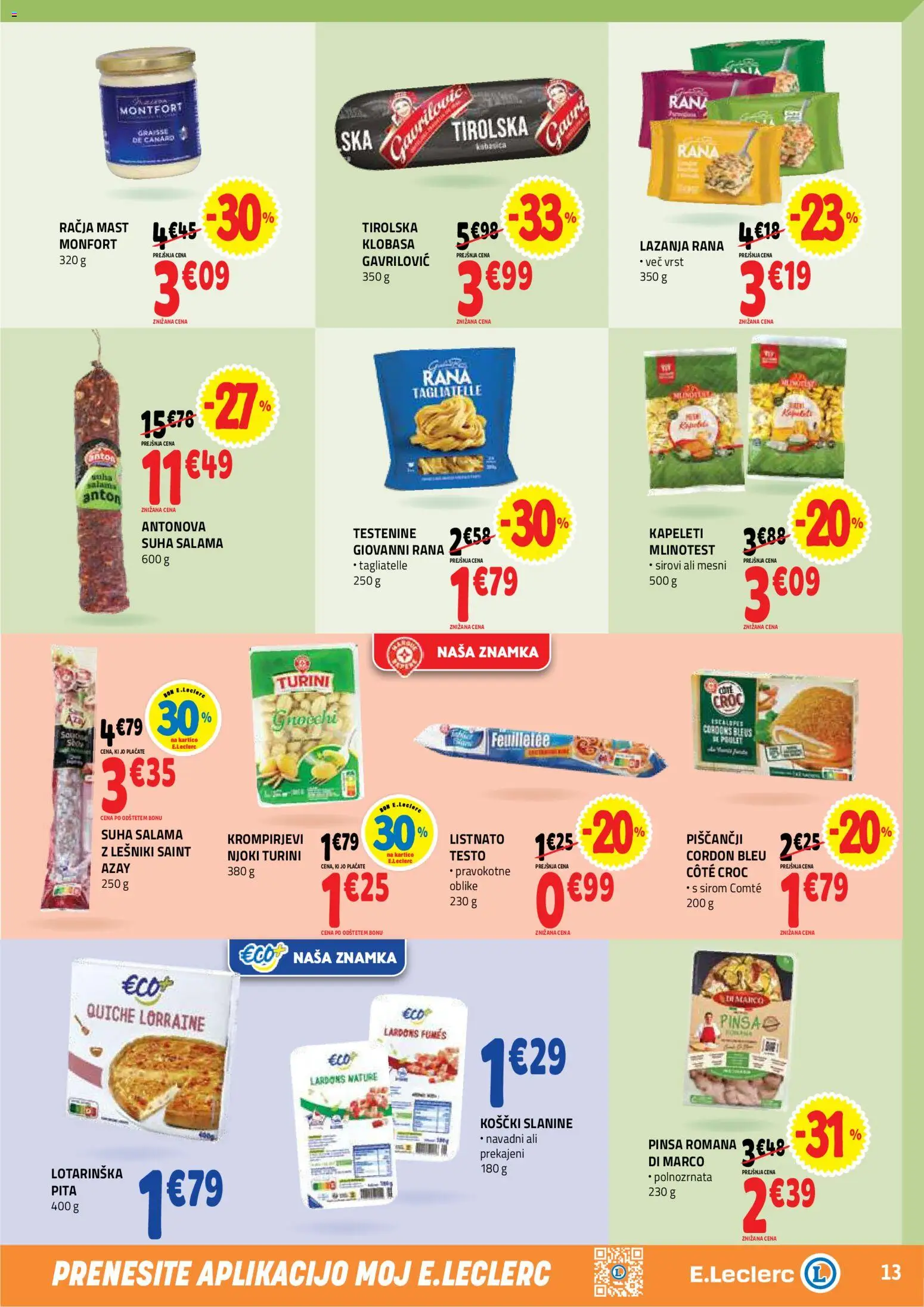 Novi E.leclerc katalog ponudbe – veljaven od 07.10.2026 | Stran: 13 | Izdelki: Pita, Njoki, Lazanja, Testenine