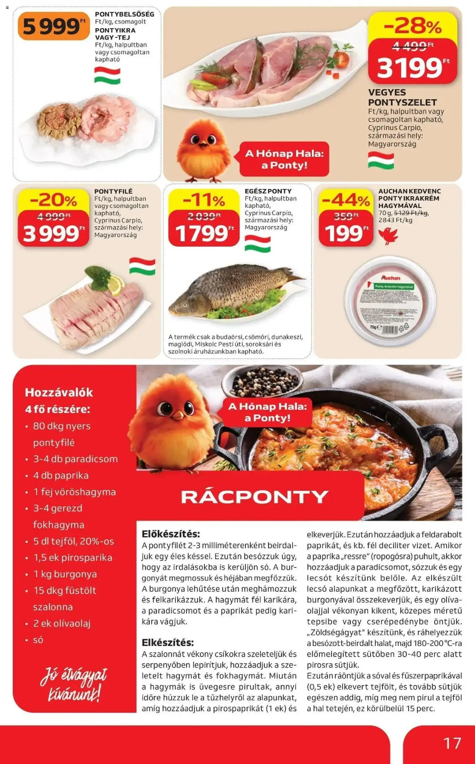 Auchan akciós ujság - amely érvényes a következő dátumtól: 09.04.2026 | Oldal: 17 | Termékek: Fokhagyma, Ponty, Szalonna, Paradicsom