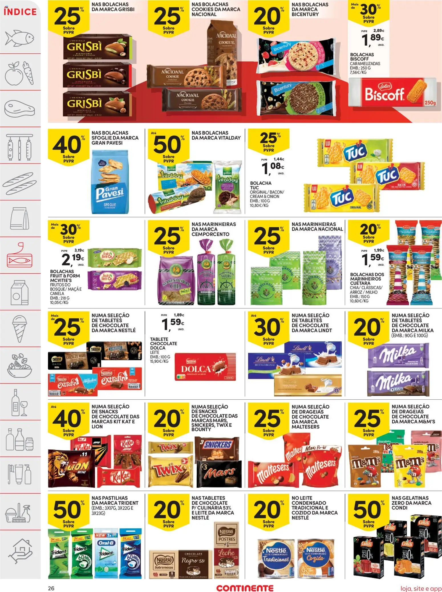 Continente folheto │ válido de 18/08/2026 | Página: 26 | Produtos: Lindt, Leite condensado, Nestlé, Chocolate