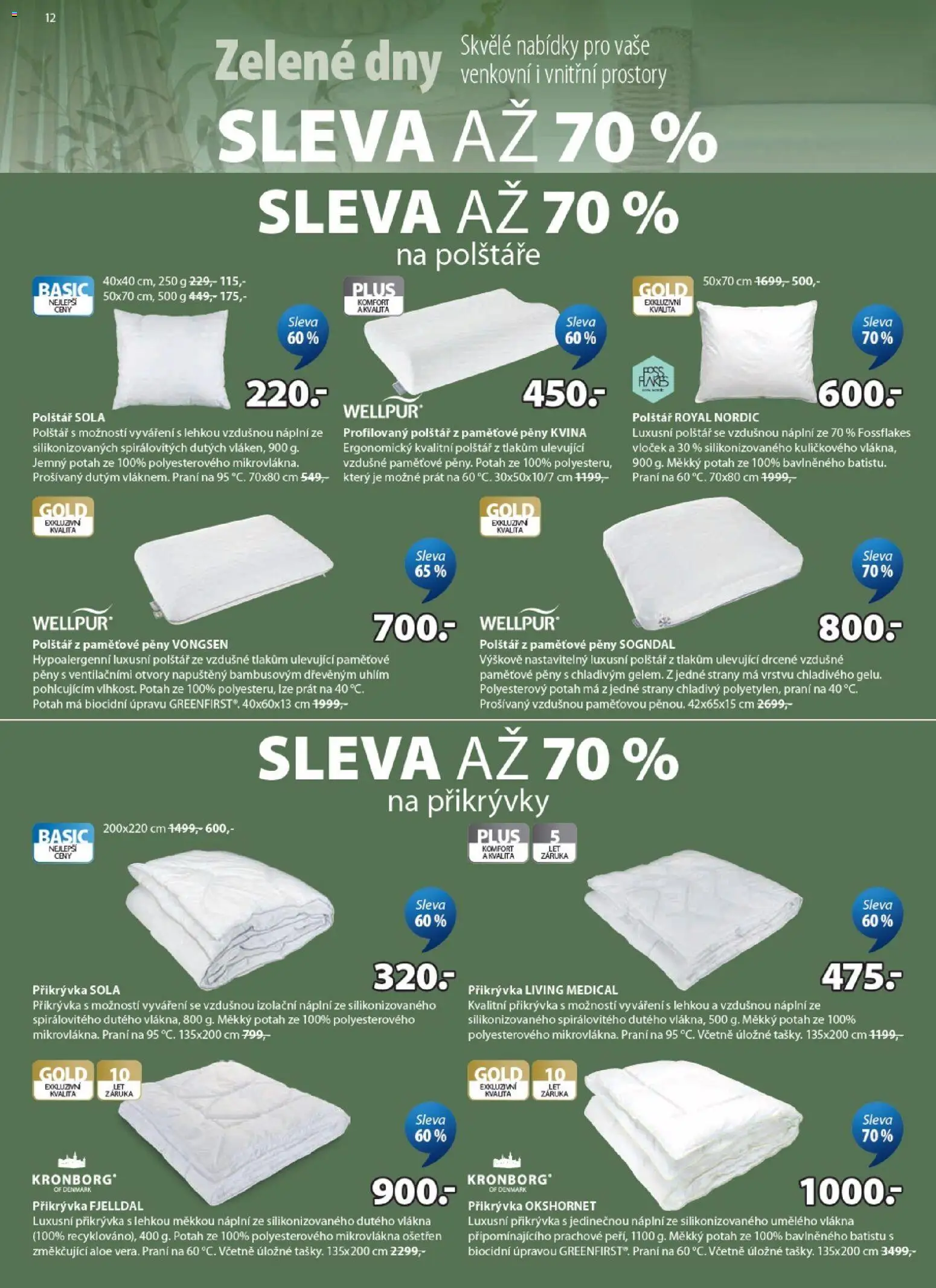 JYSK leták - Zelené dny od 20.05.2026 | Strana: 12 | Produkty: Polštáře, Polštář, Přikrývka