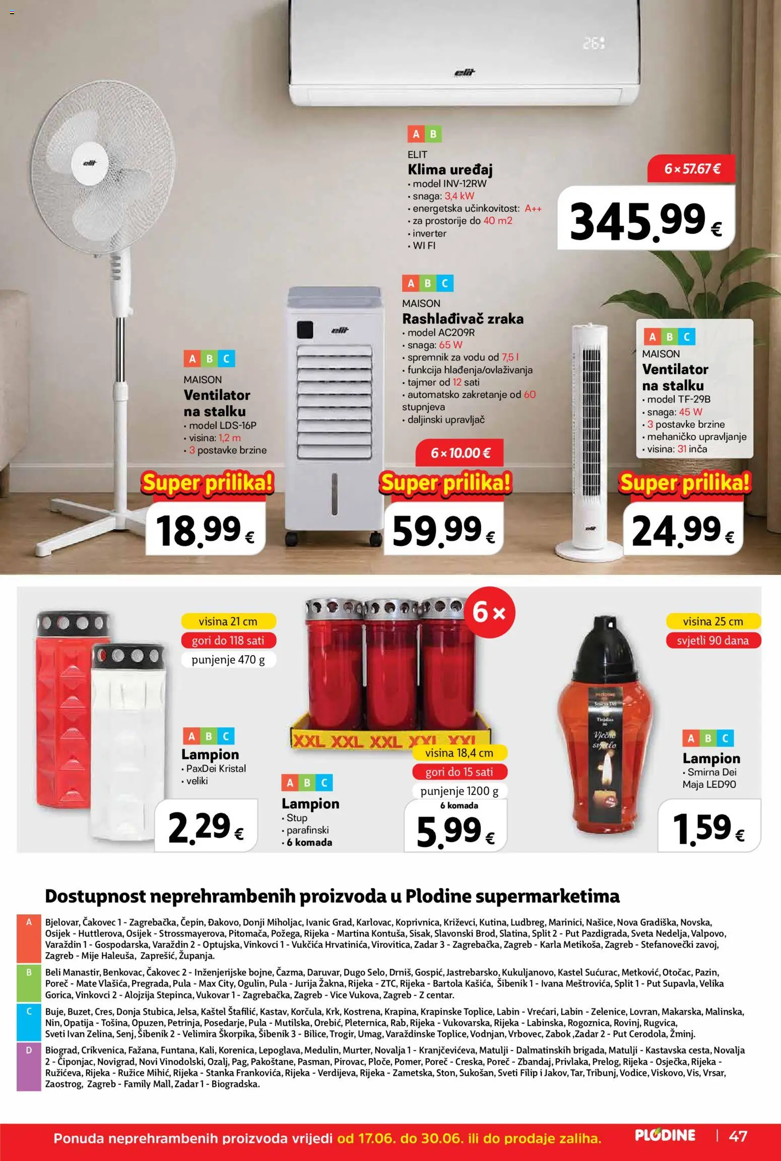 Plodine katalog | vrijedi od 17.06.2026 | Stranica: 47 | Proizvodi: Klima uređaj, Klima, Lampion, Sat