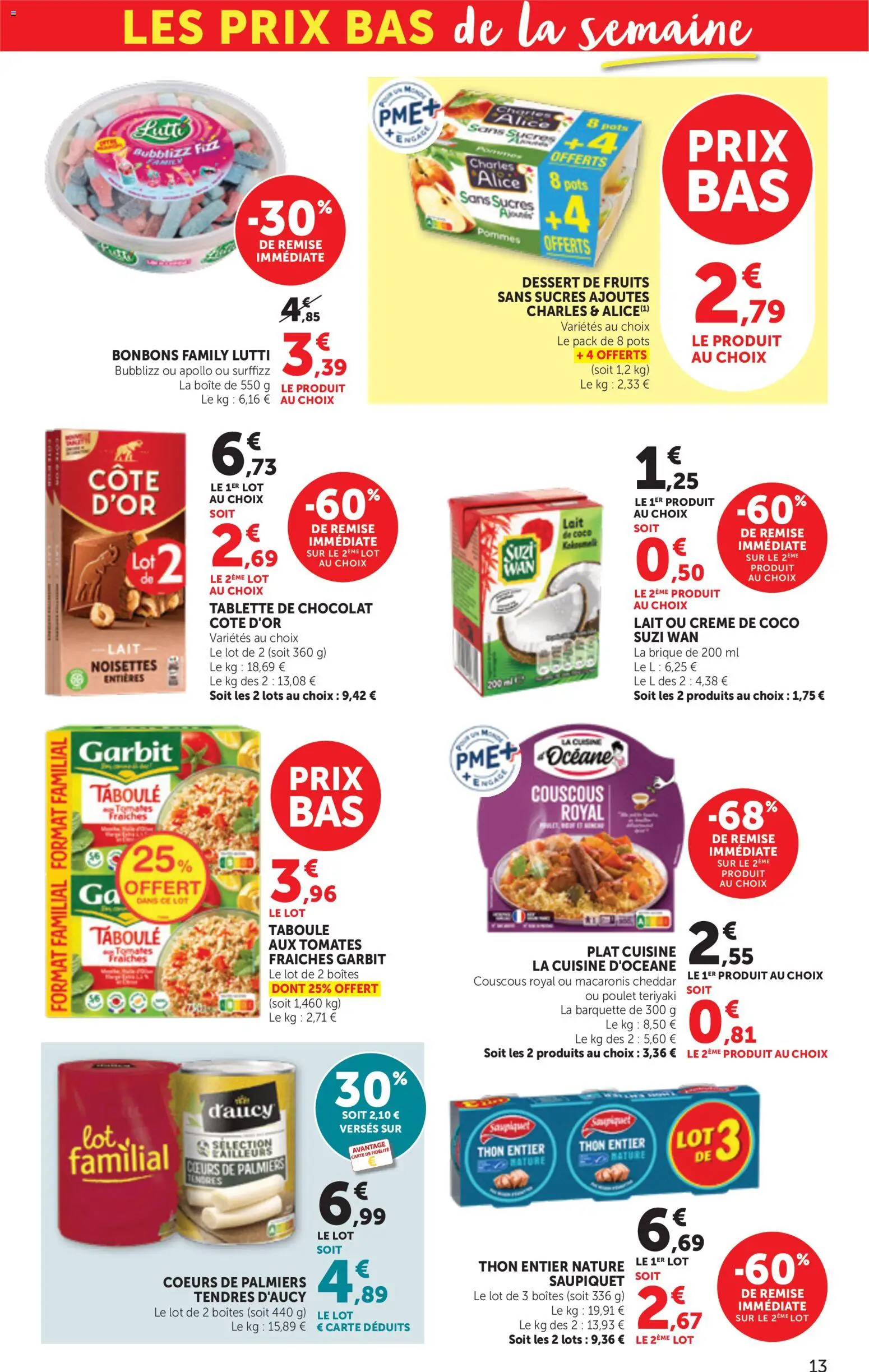 {H1} | Page: 13 | Produits: Tablette, Lait, Cheddar, Crème